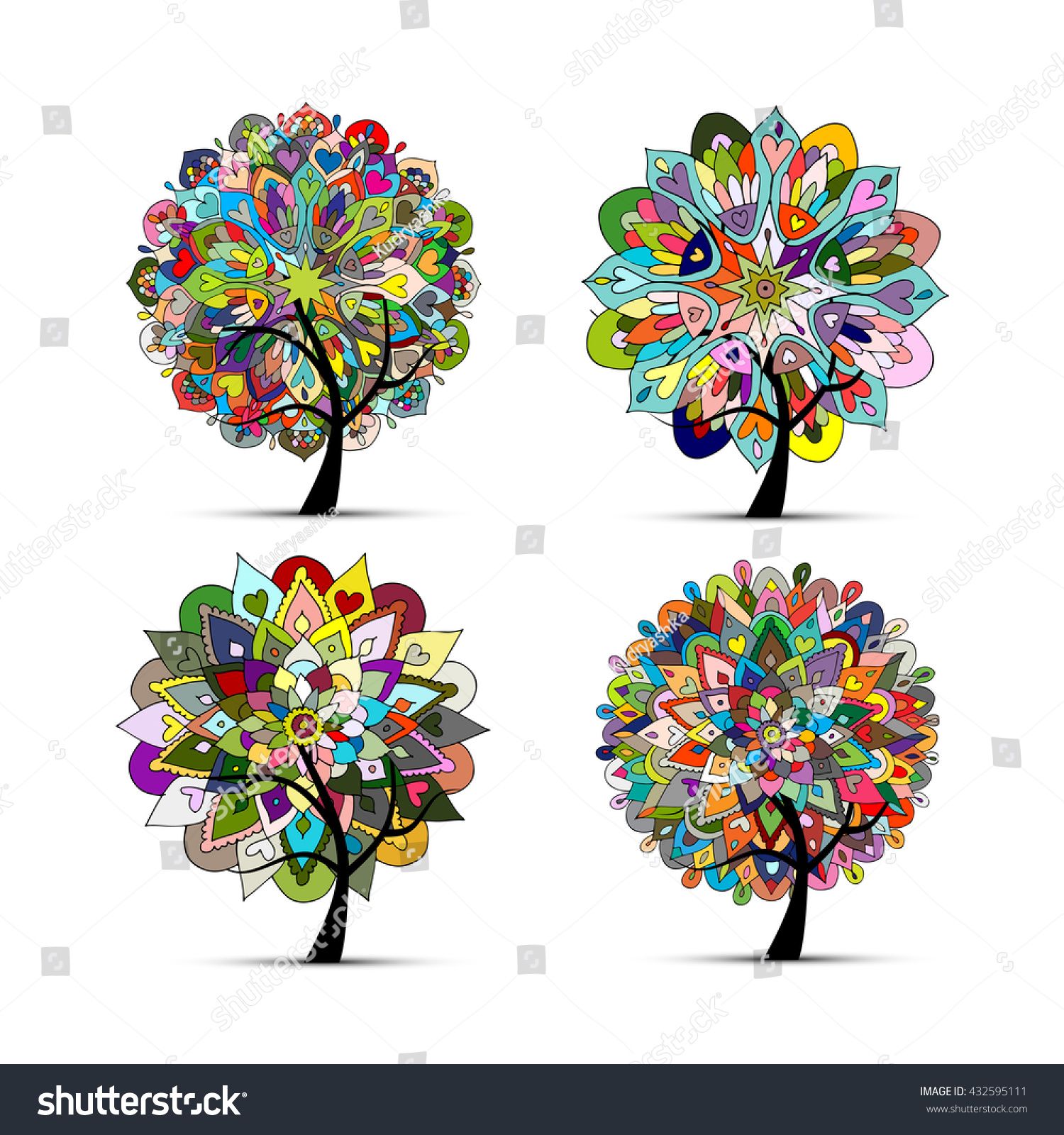 Mandala Tree Set Floral Sketch Your Stock Vector (Royalty Free ...