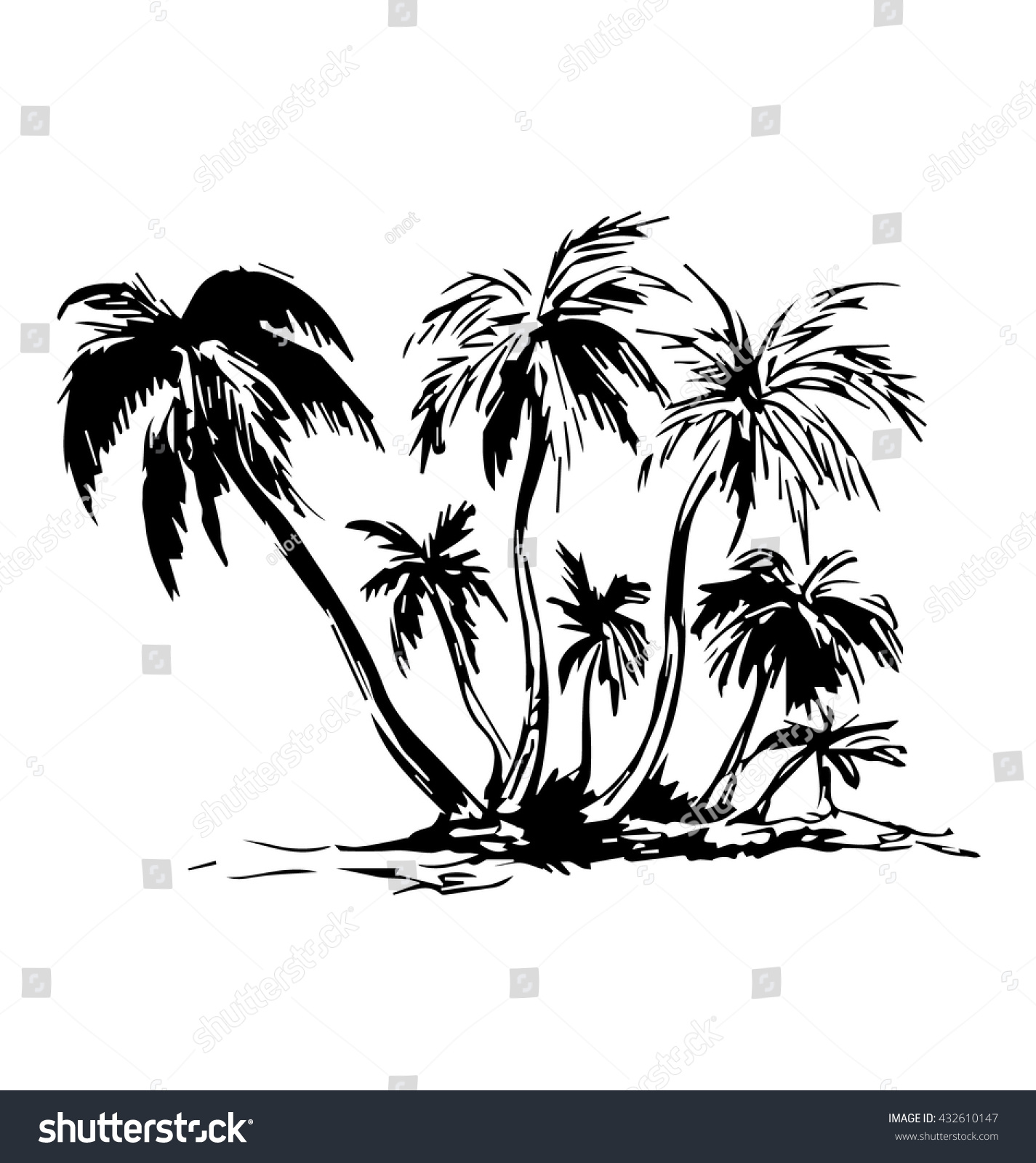 Hand Sketch Island Palm Trees Vector Stock Vector (Royalty Free ...