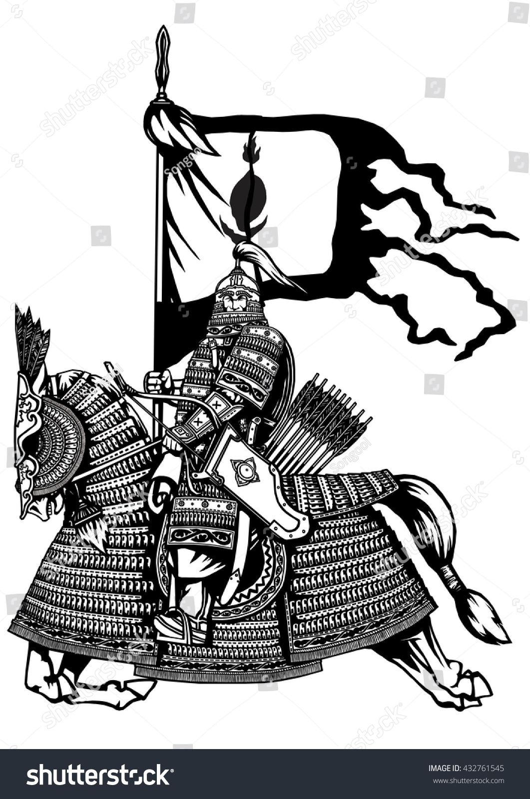 Изображение монгольского воина черно белый