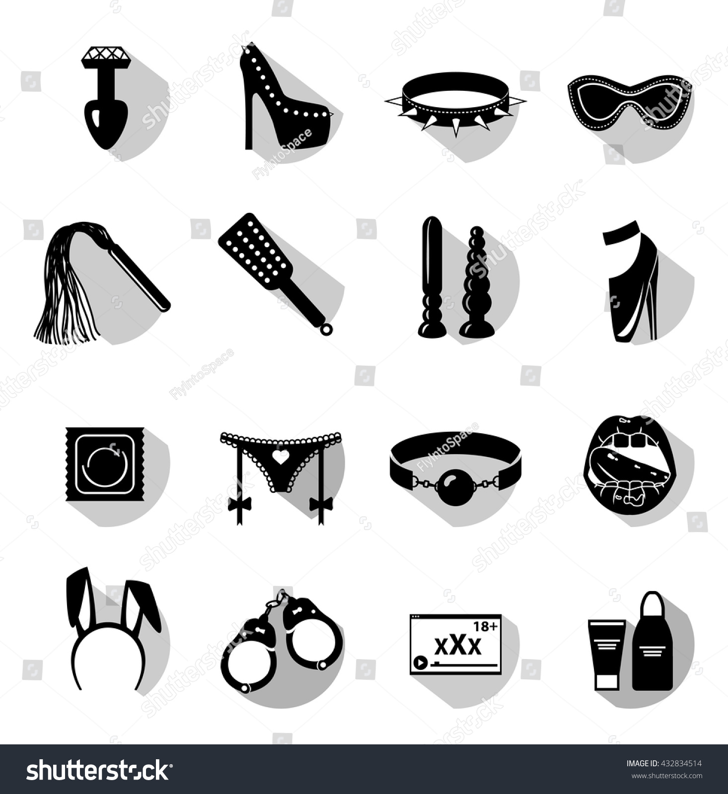 Flat Monochrome Sex Shop Icon Set Stock Vector Royalty Free 432834514