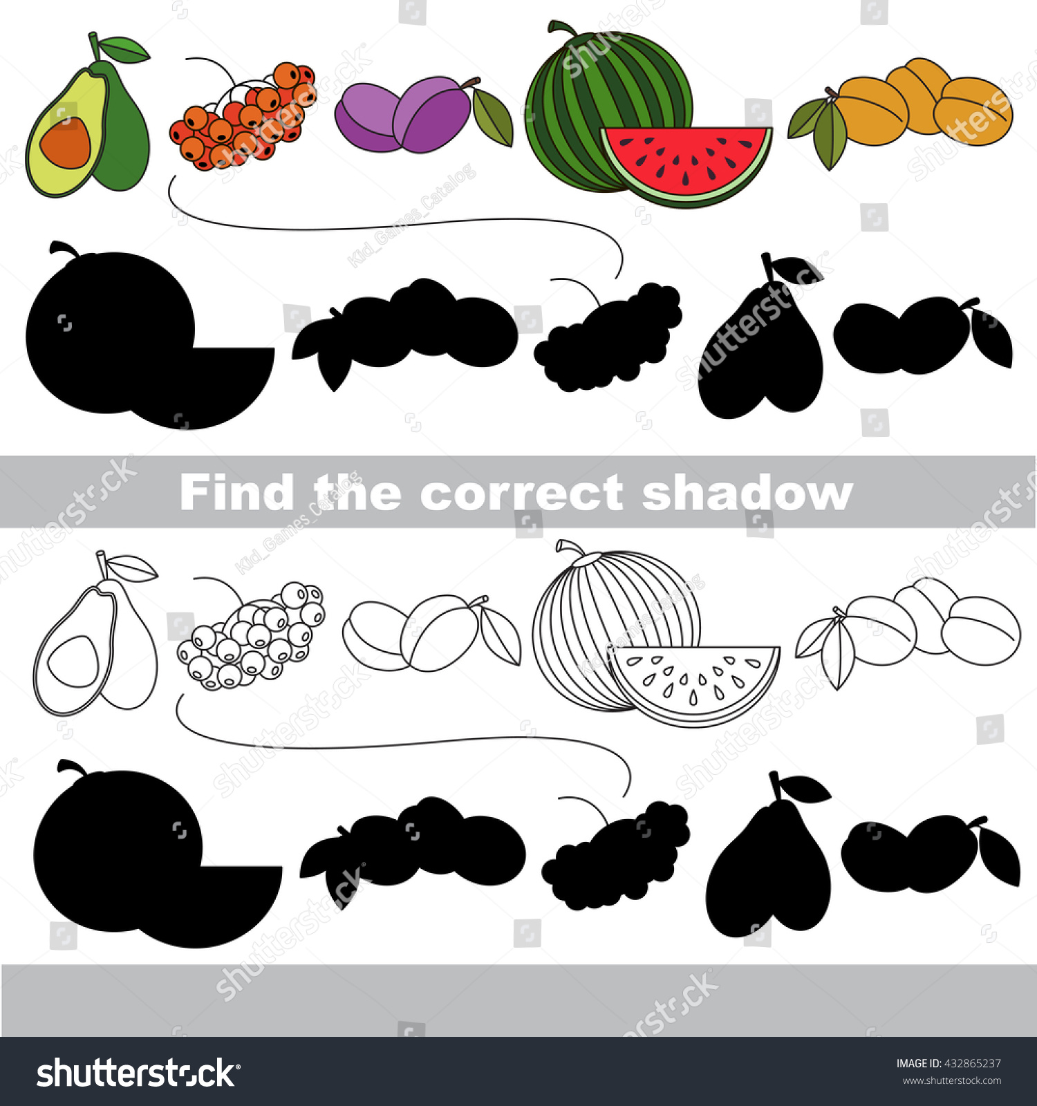 найди тень фрукты картинки для детей
