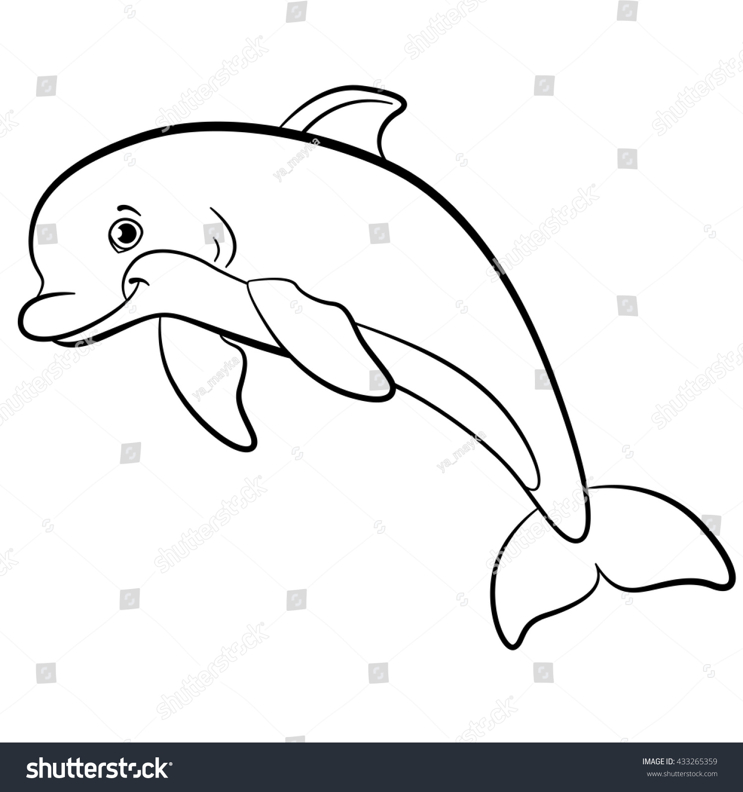 Дельфин картинка для детей черно белая
