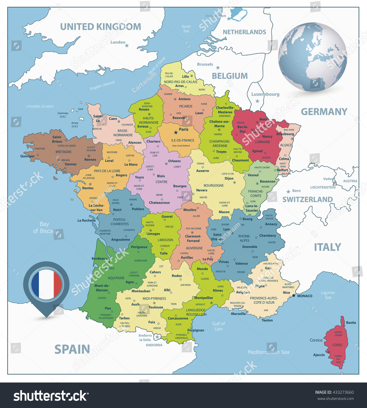 Detailed Administrative Divisions Map France 2 Stock Vector (Royalty ...