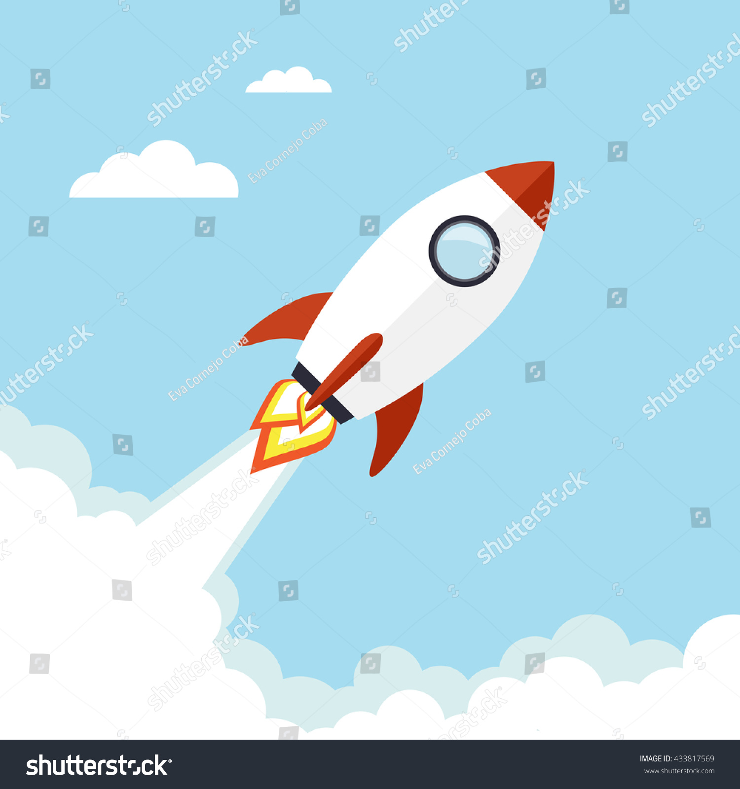 Rocket Flying Sky Vector Illustration Stock Vector (Royalty Free ...