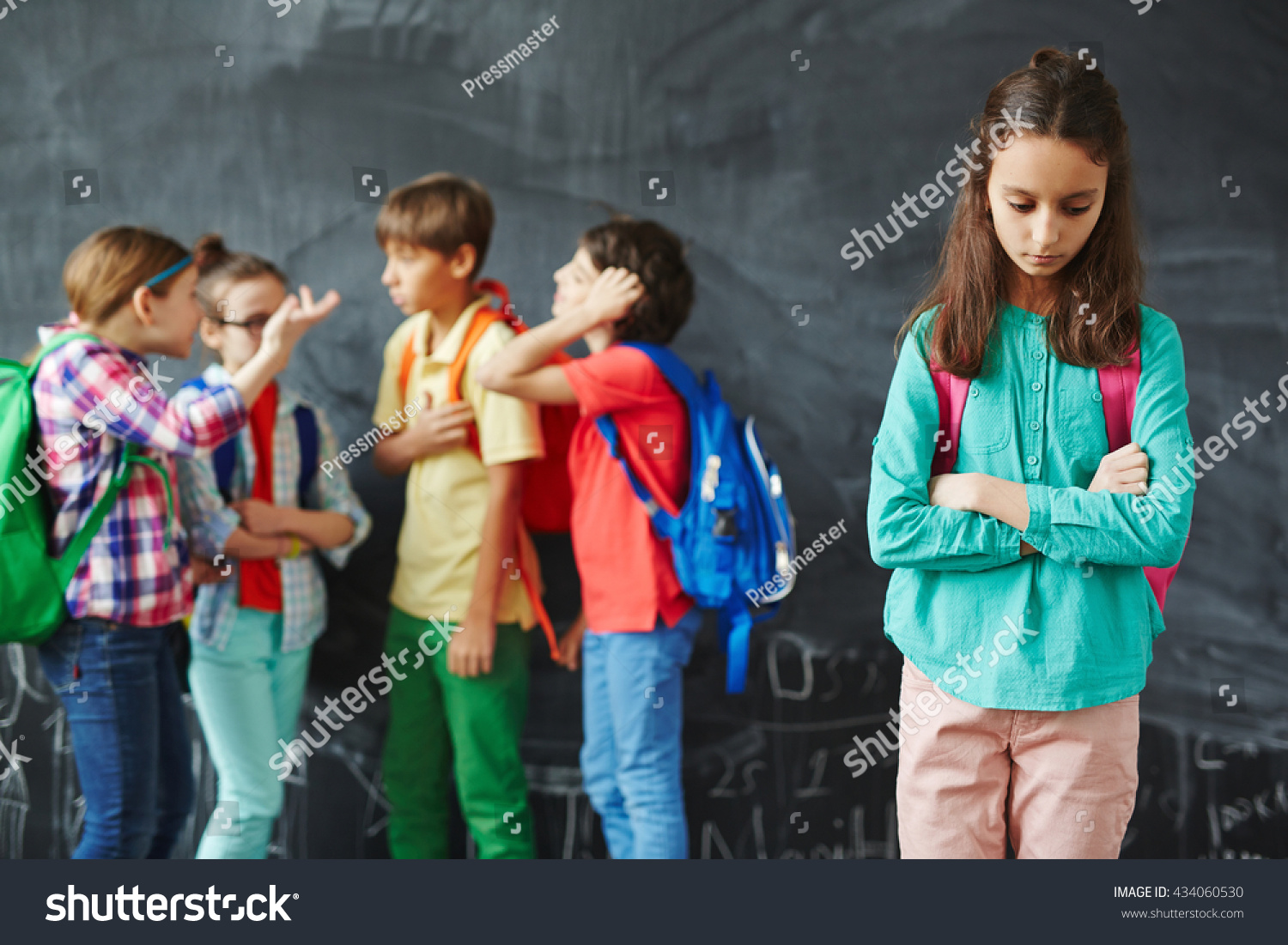 Worried Girl Standing Alone Her Classmates Stock Photo 434060530 ...