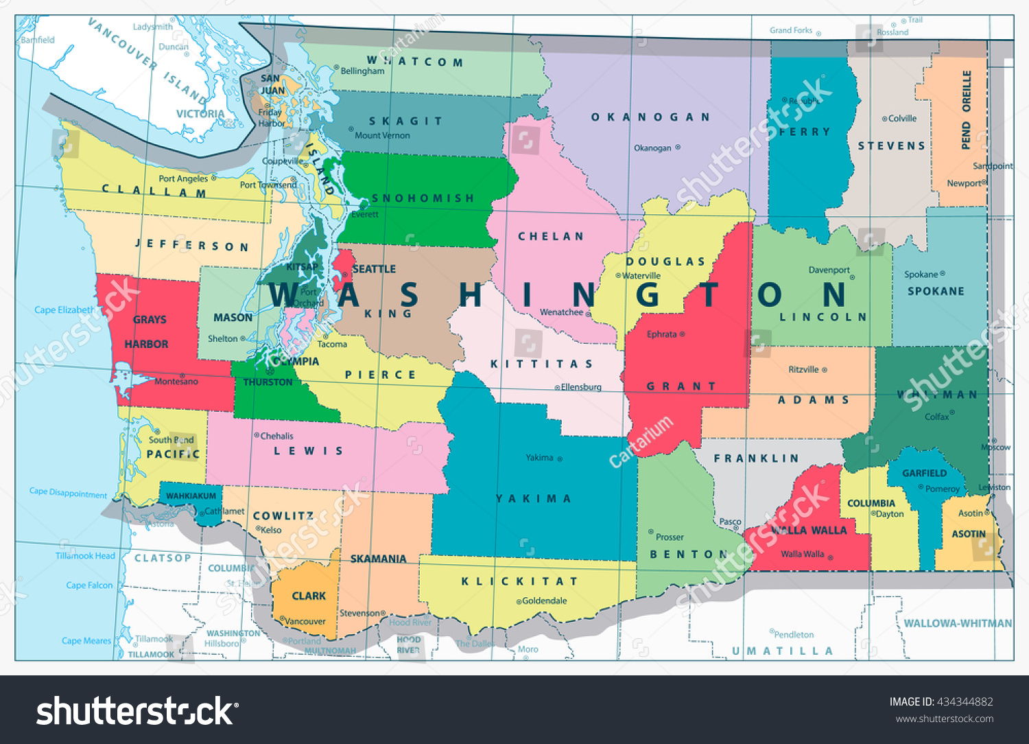 Washington State Administrative Map Stock Vector (Royalty Free ...