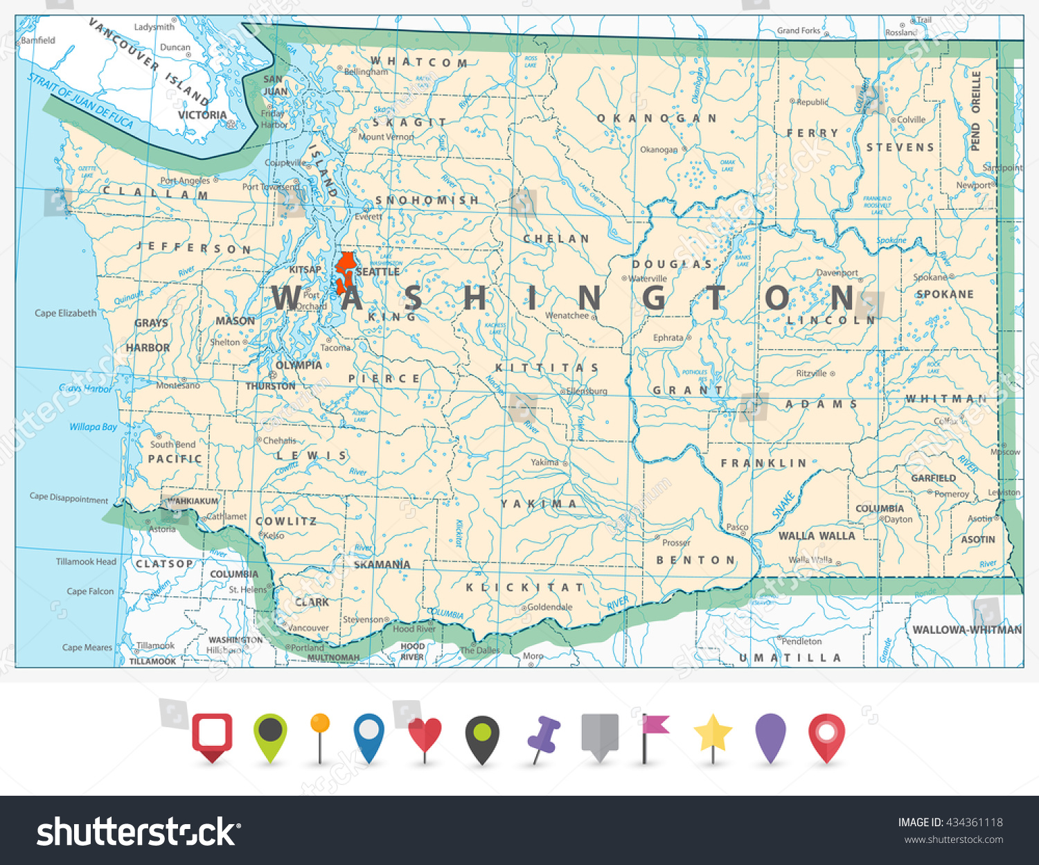 Washington State Detailed Map Flat Icon Stock Vector (Royalty Free ...