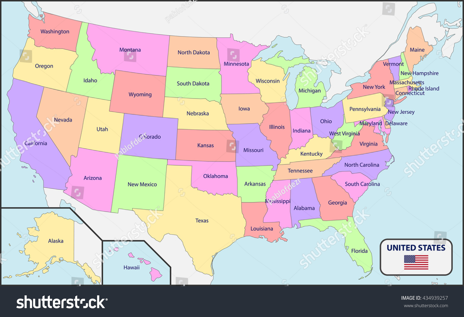 Political Map Usa Names Stock Vector (Royalty Free) 434939257 ...