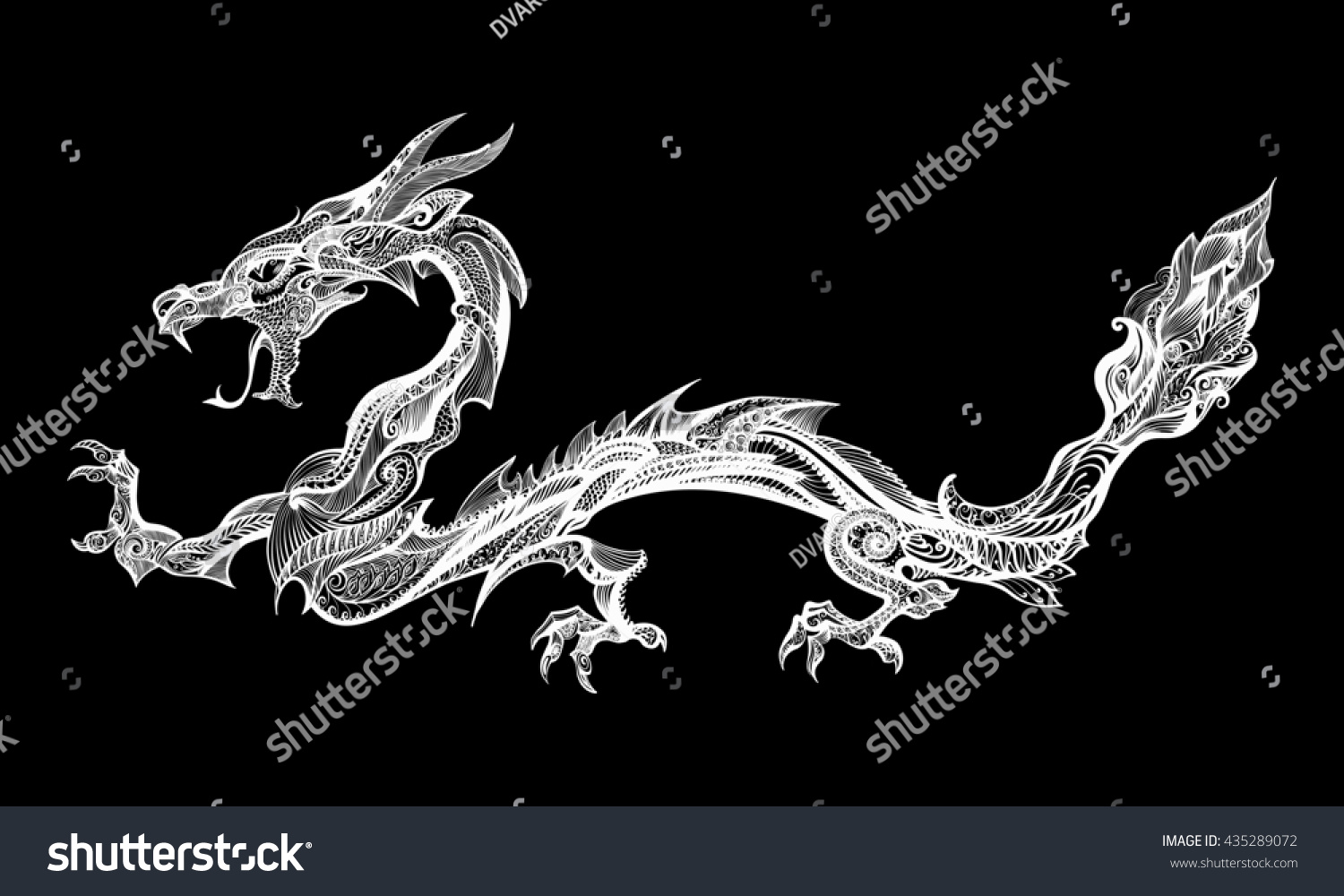 Белый дракон на черном фоне