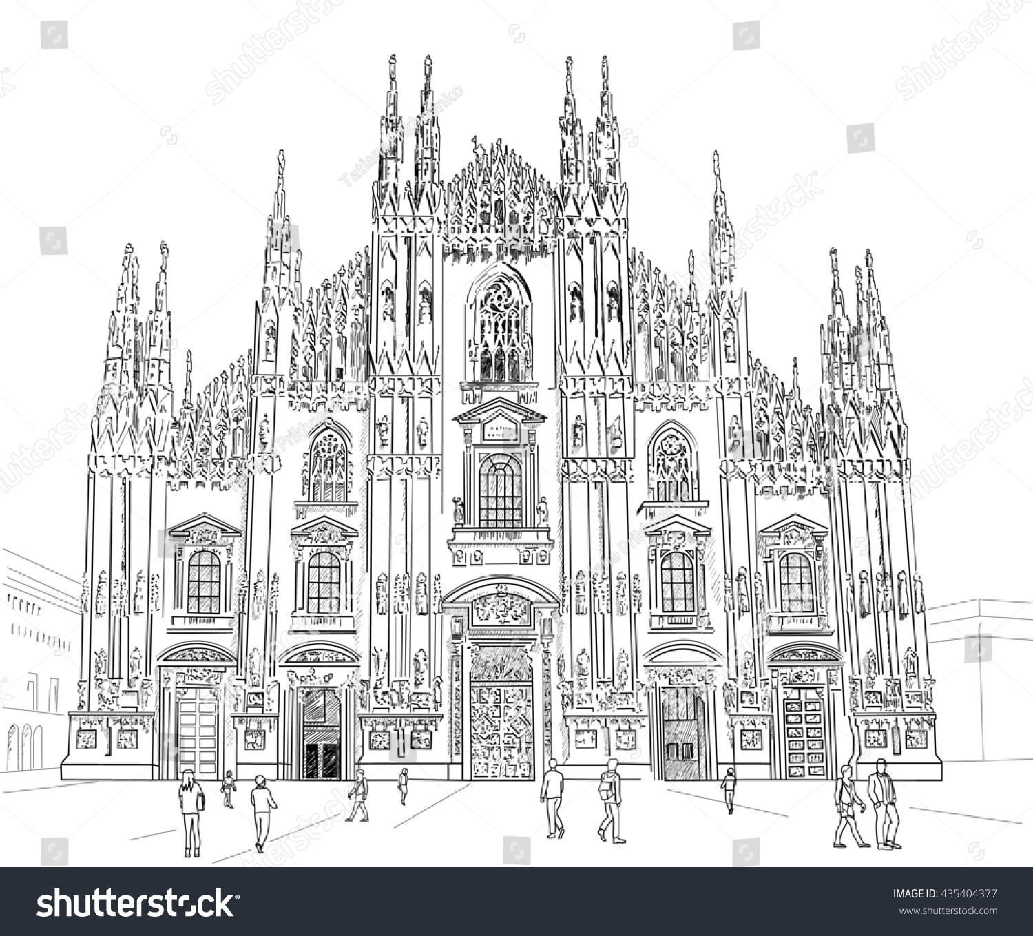 Milan Cathedral Gothic Architecture Hand Drawn Stock Illustration ...