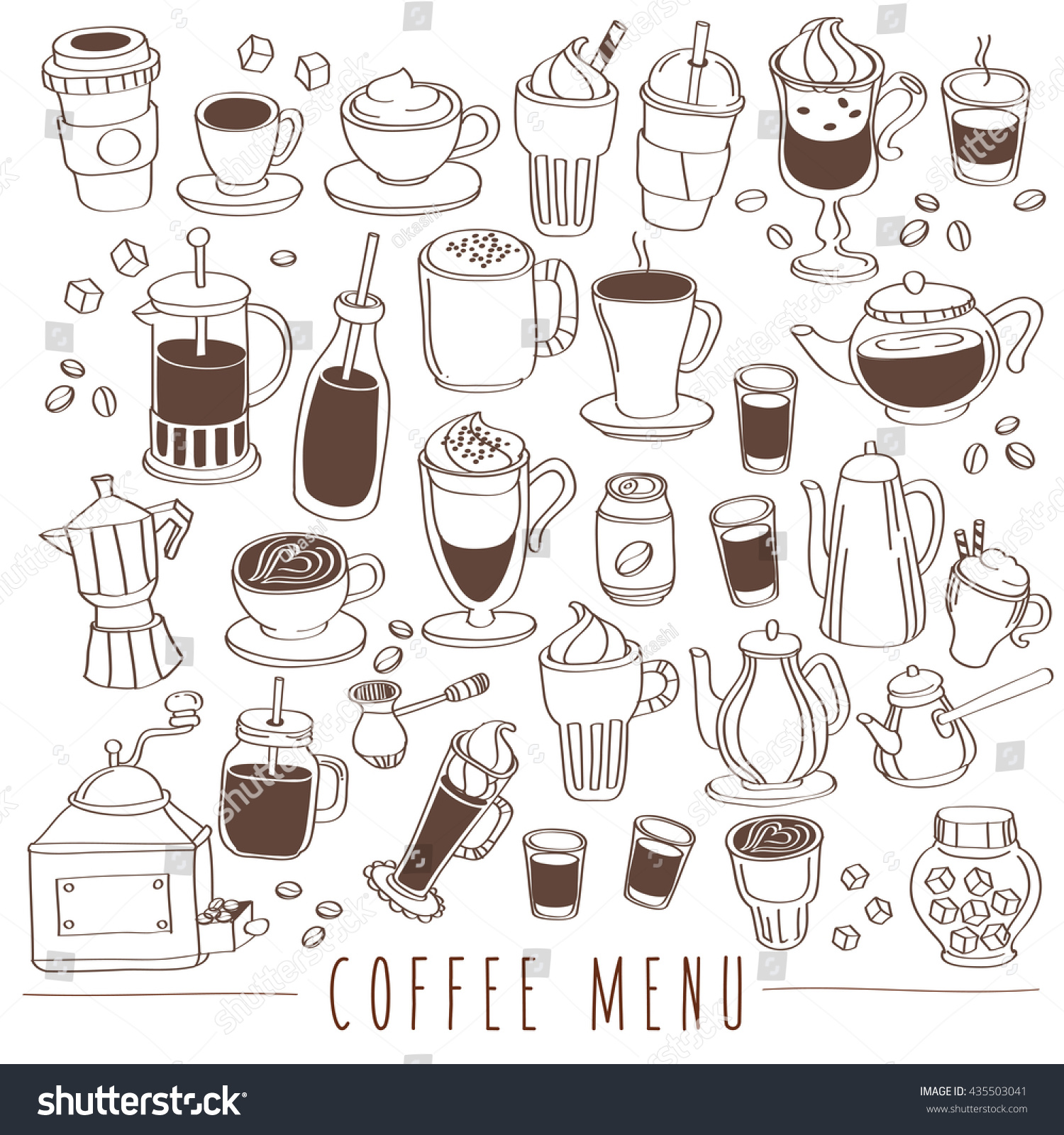 Set Beverage Doodles Coffee Menu Vector Stock Vector (royalty Free 