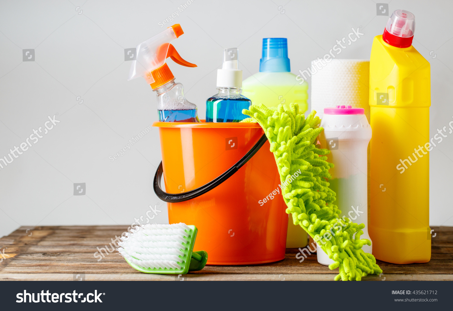 Bucket Cleaning Items On Light Background Stock Photo 435621712 ...