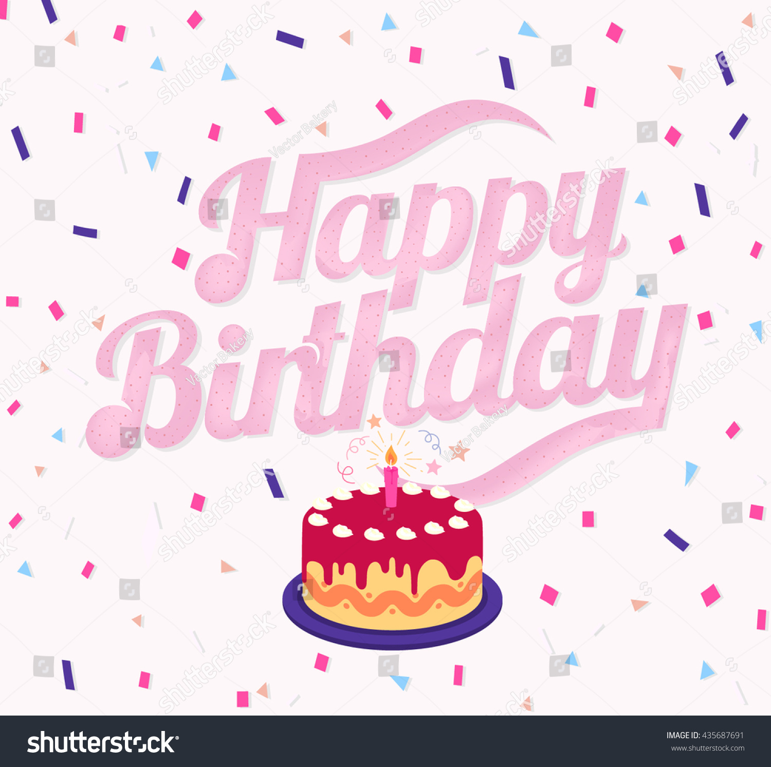 Happy Birthday Typography Flat Birthday Cake Stock Vector (Royalty Free ...