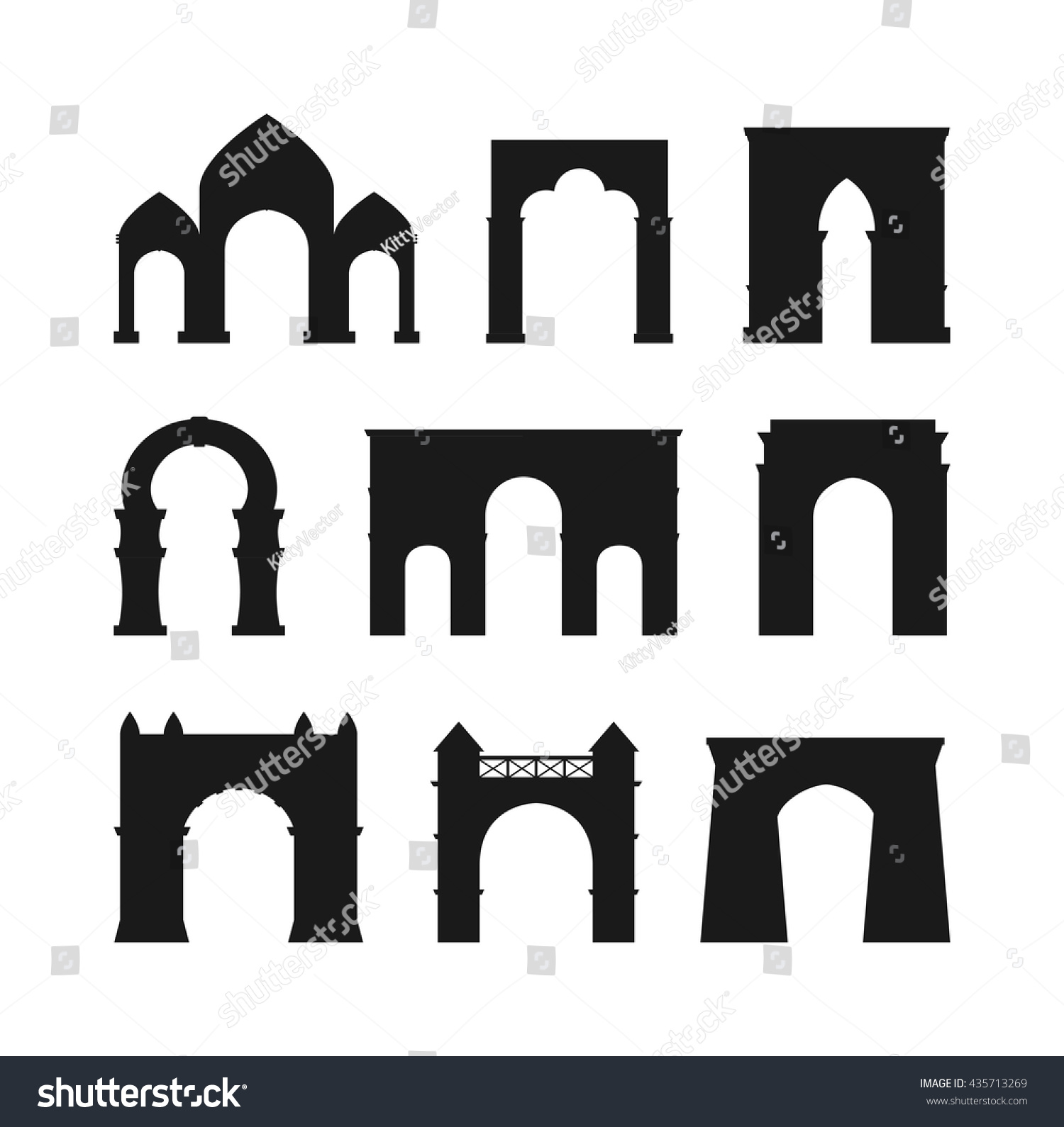 Arch Vector Set Black Silhouette Architecture Stock Vector (Royalty ...