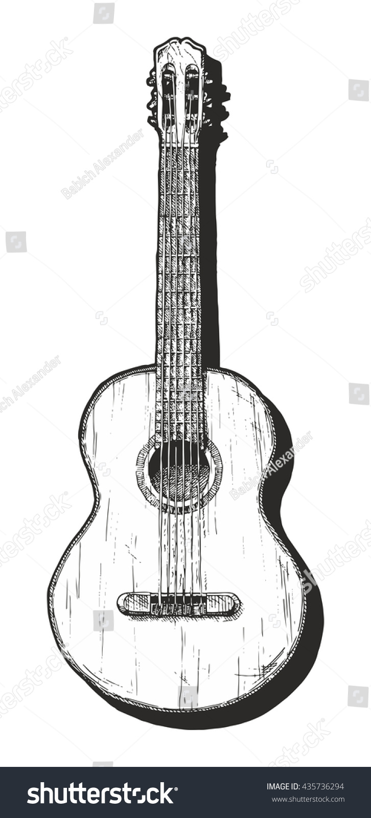 Vector Hand Drawn Illustration Classical Acoustic Stock Vector (Royalty ...