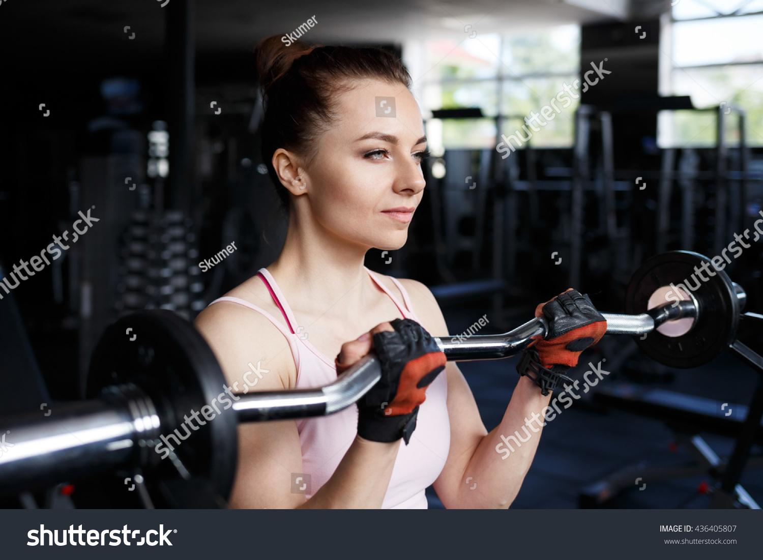 Young Beautiful Woman Doing Biceps Curl Stock Photo 436405807 ...