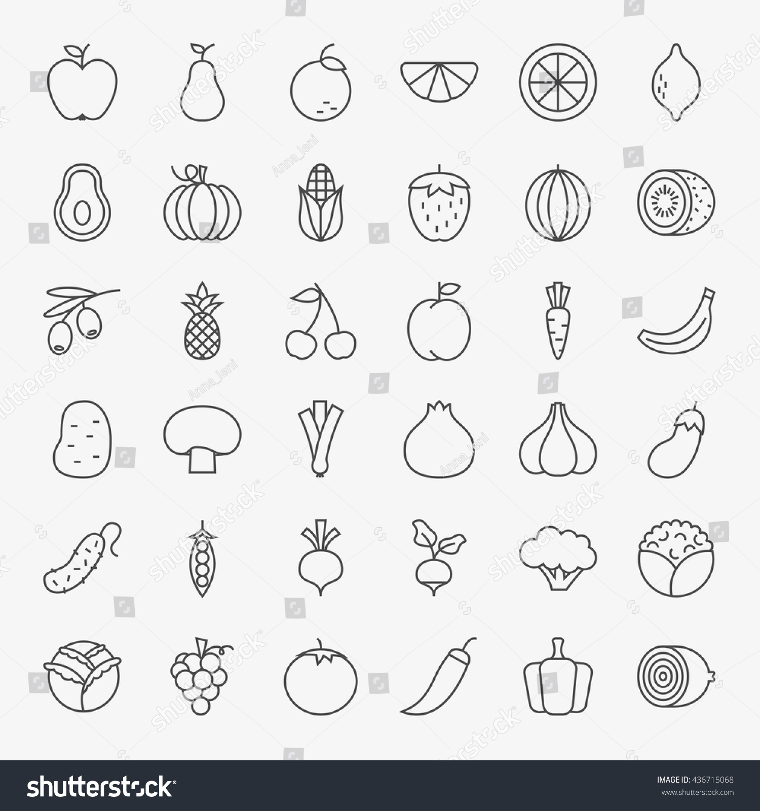 Fruit Vegetable Line Art Design Icons Stock Vector (Royalty Free ...