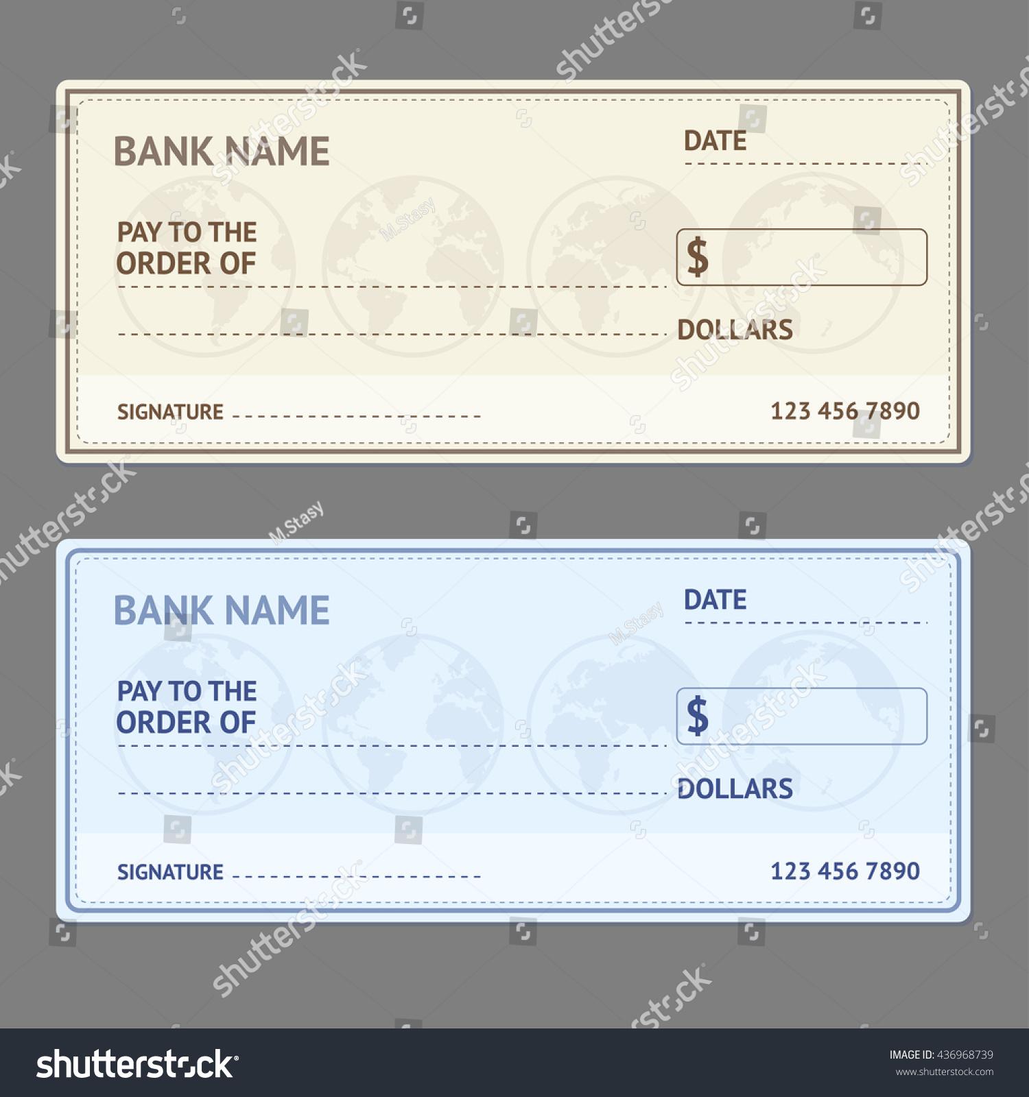 Bank Check Template Set World Map Stock Vector (Royalty Free) 436968739 ...