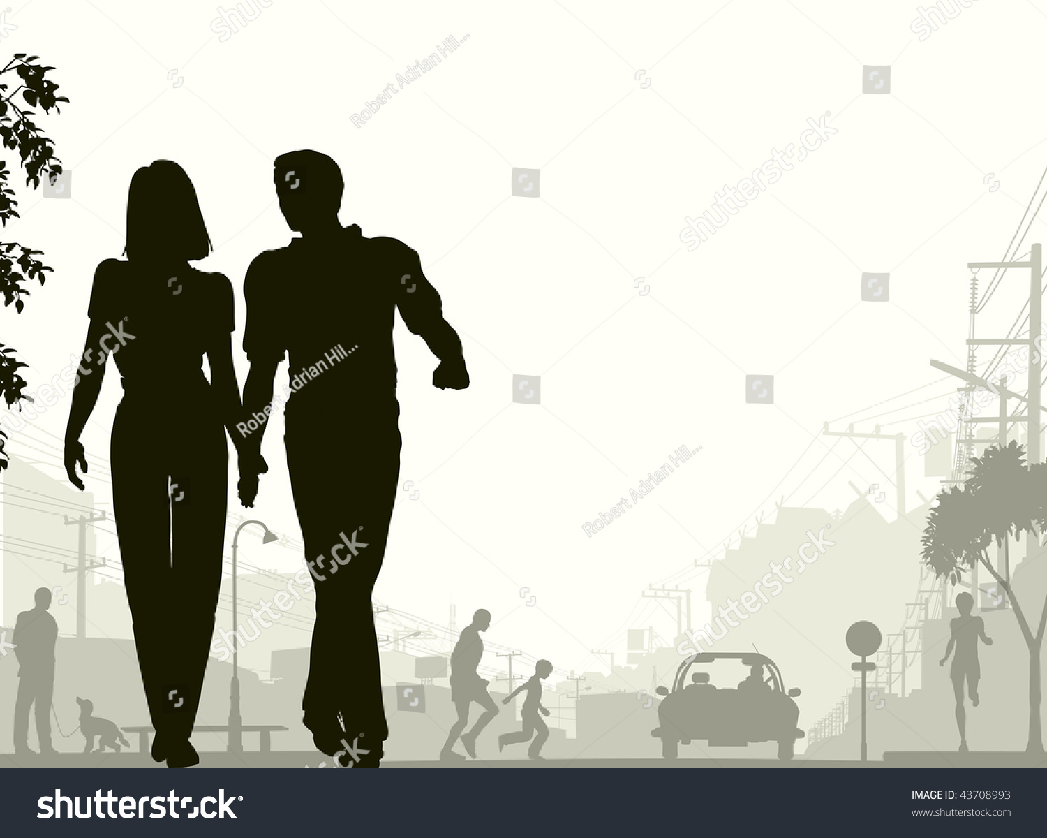 Editable Vector Silhouette Couple Walking Down Stock Vector Royalty Free Shutterstock