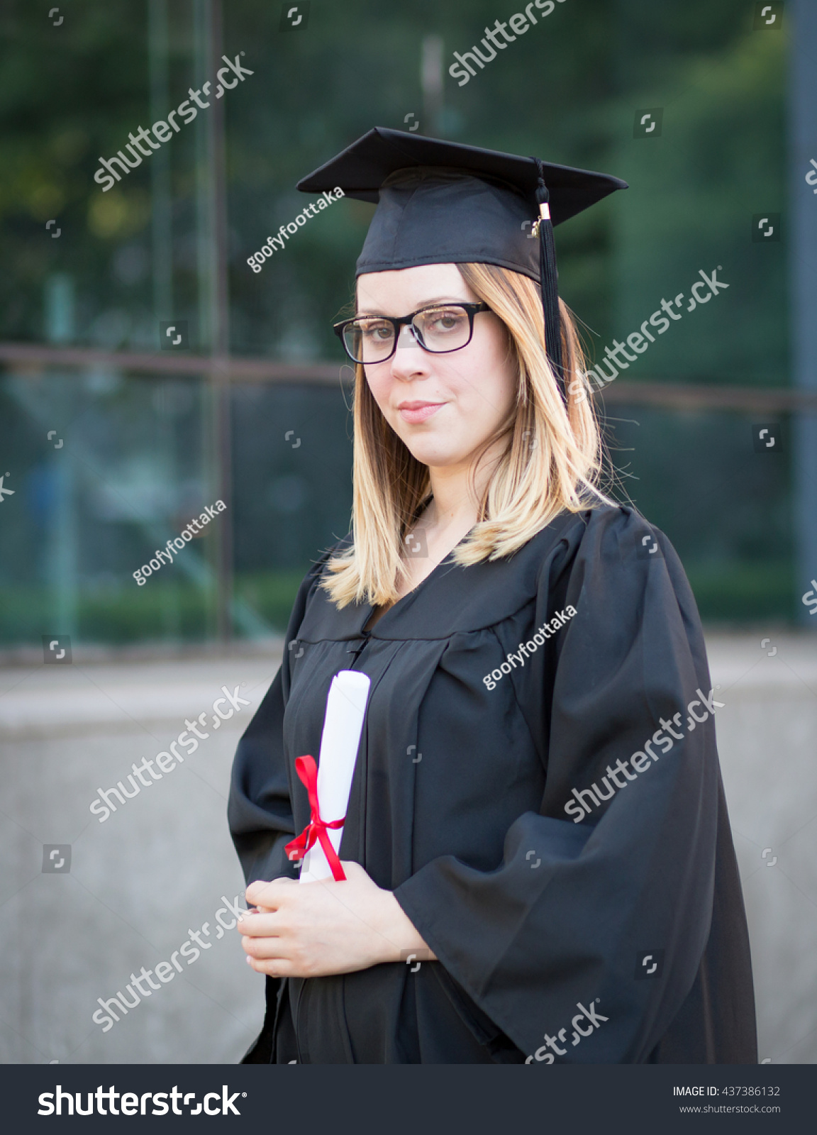 Portrait Female College Student Glasses Graduation Stock Photo ...