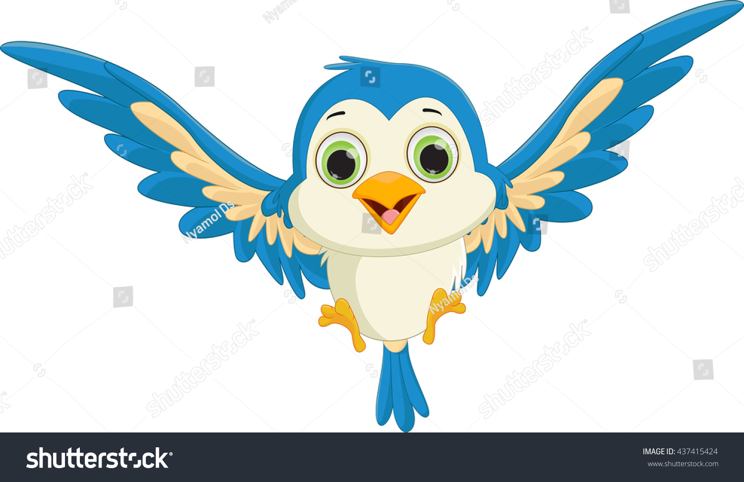 Happy Blue Bird Cartoon Flying Stock Vector (Royalty Free) 437415424 ...