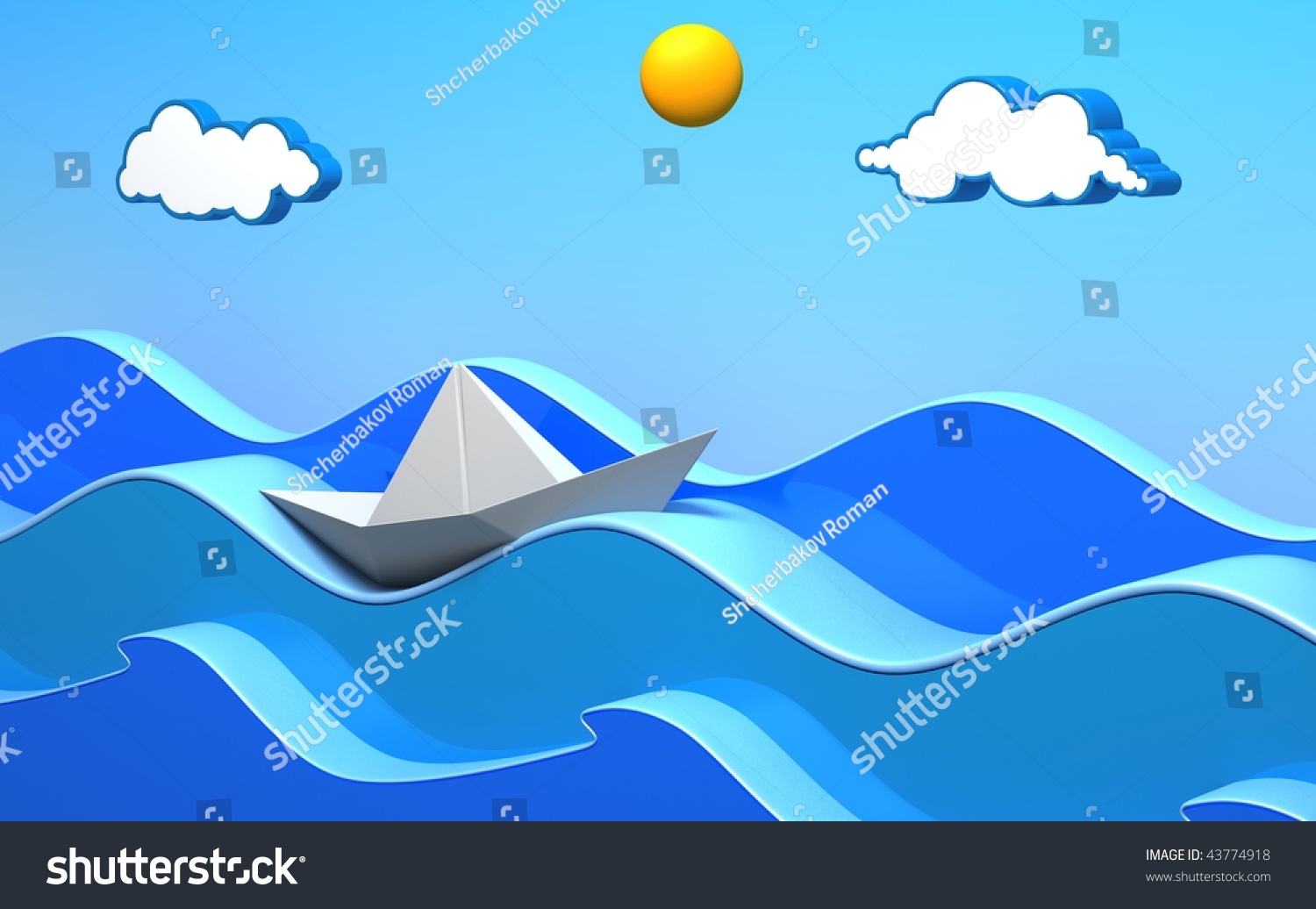 Кораблик на волнах рисунок