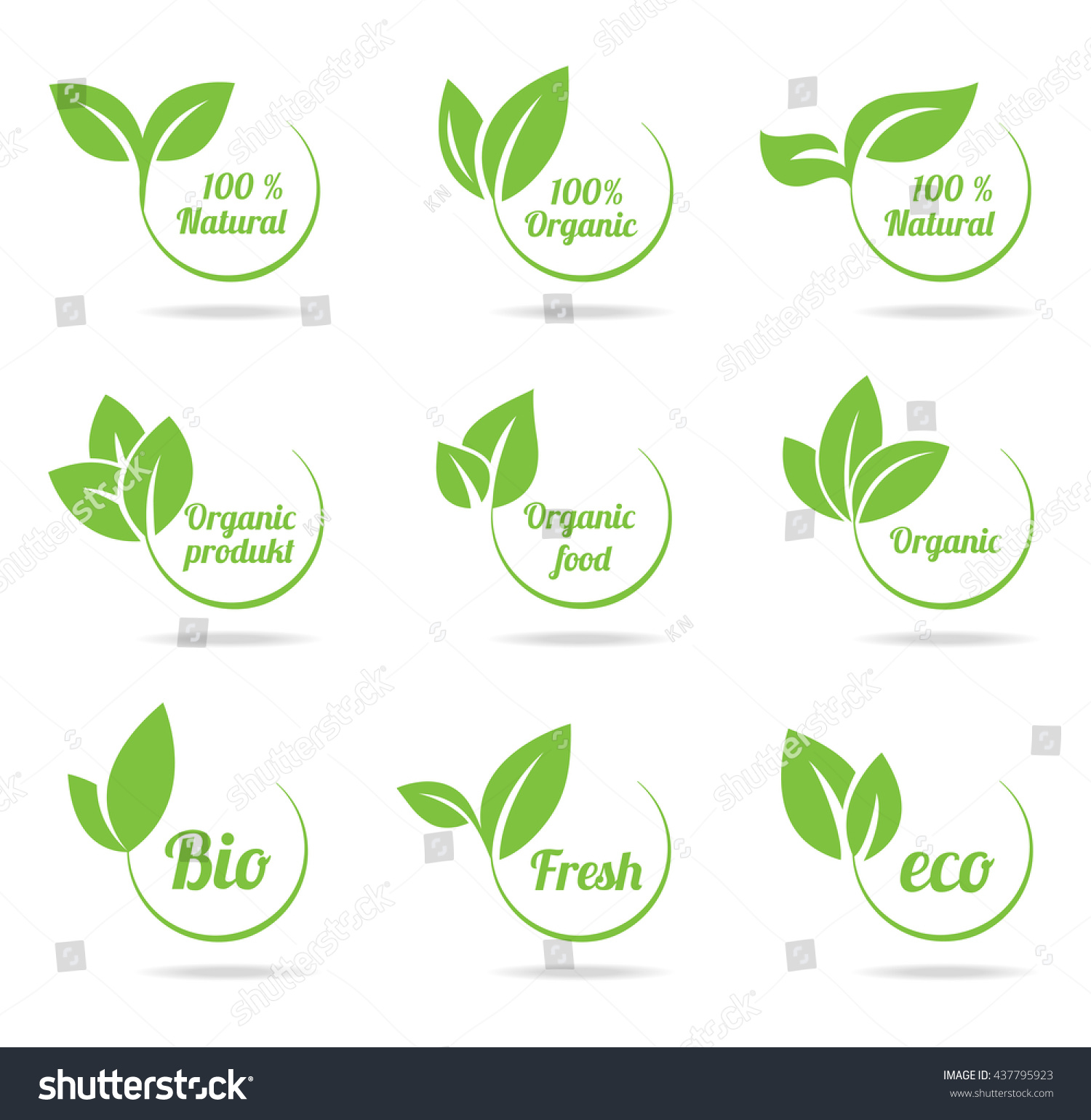 Set Bright Green Labels Leaves Organic Stock Vector (royalty Free 