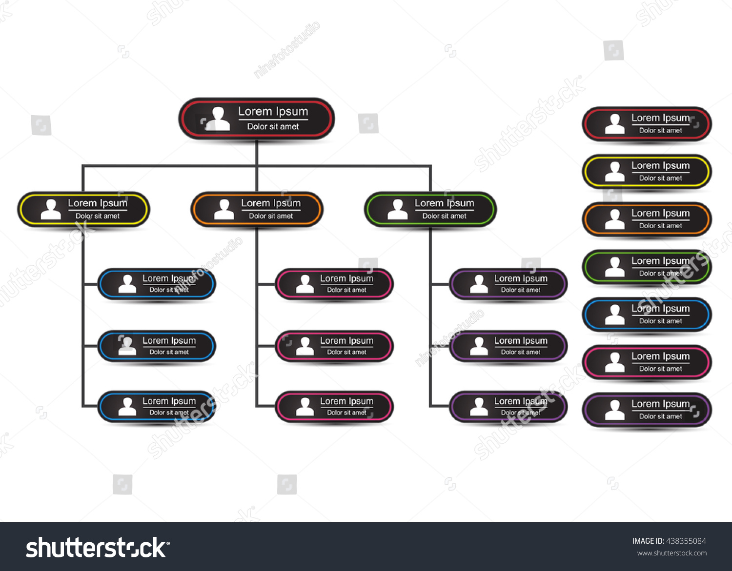 Colorful Rounded Rectangle Organization Chart Infographics Stock Vector ...