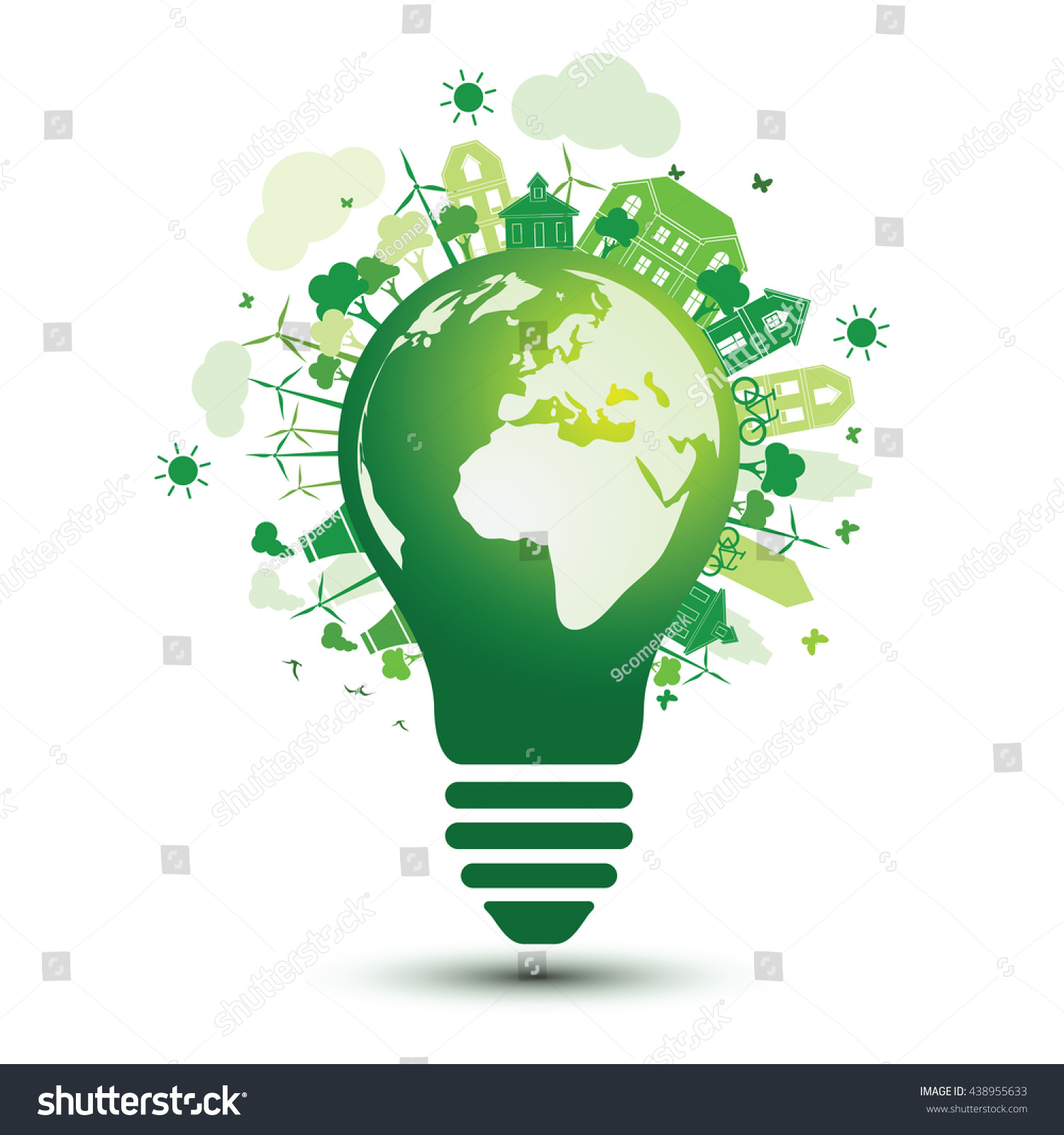 Green City Eco Earth Light Bulb Stock Vector (Royalty Free) 438955633 ...