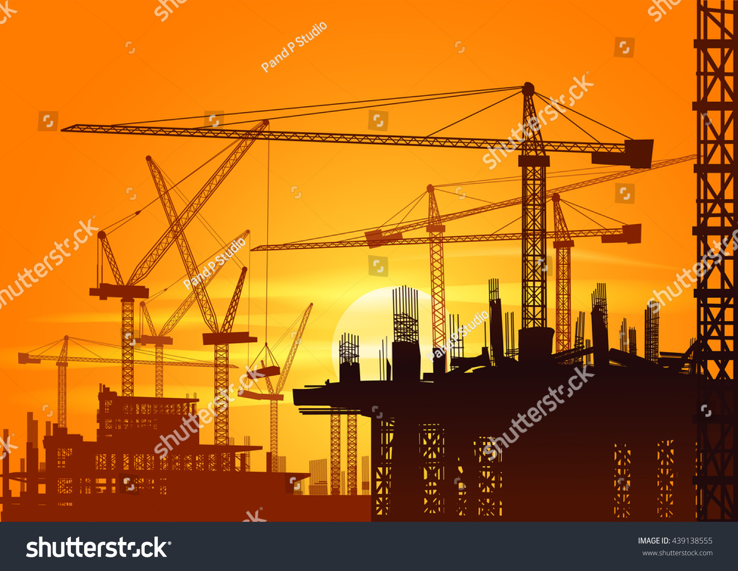 Sunrise Building Under Construction Sitevector Illustration Stock ...