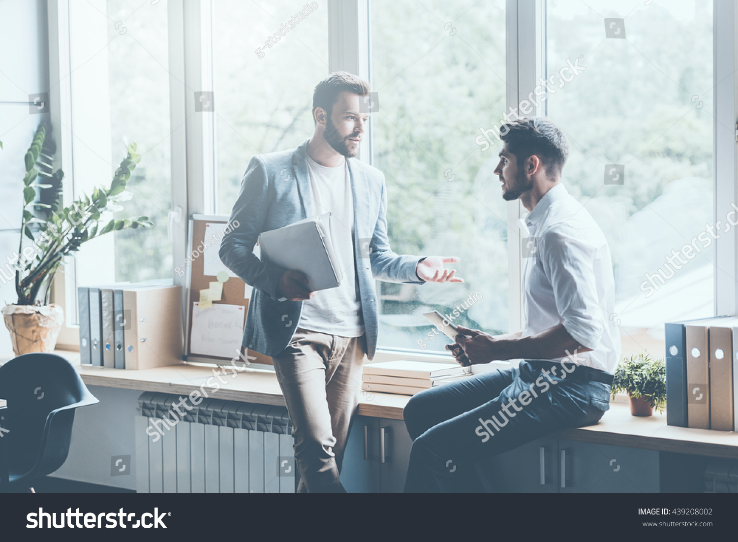 Asking Professional Advice Two Young Businessmen Stock Photo 439208002 ...