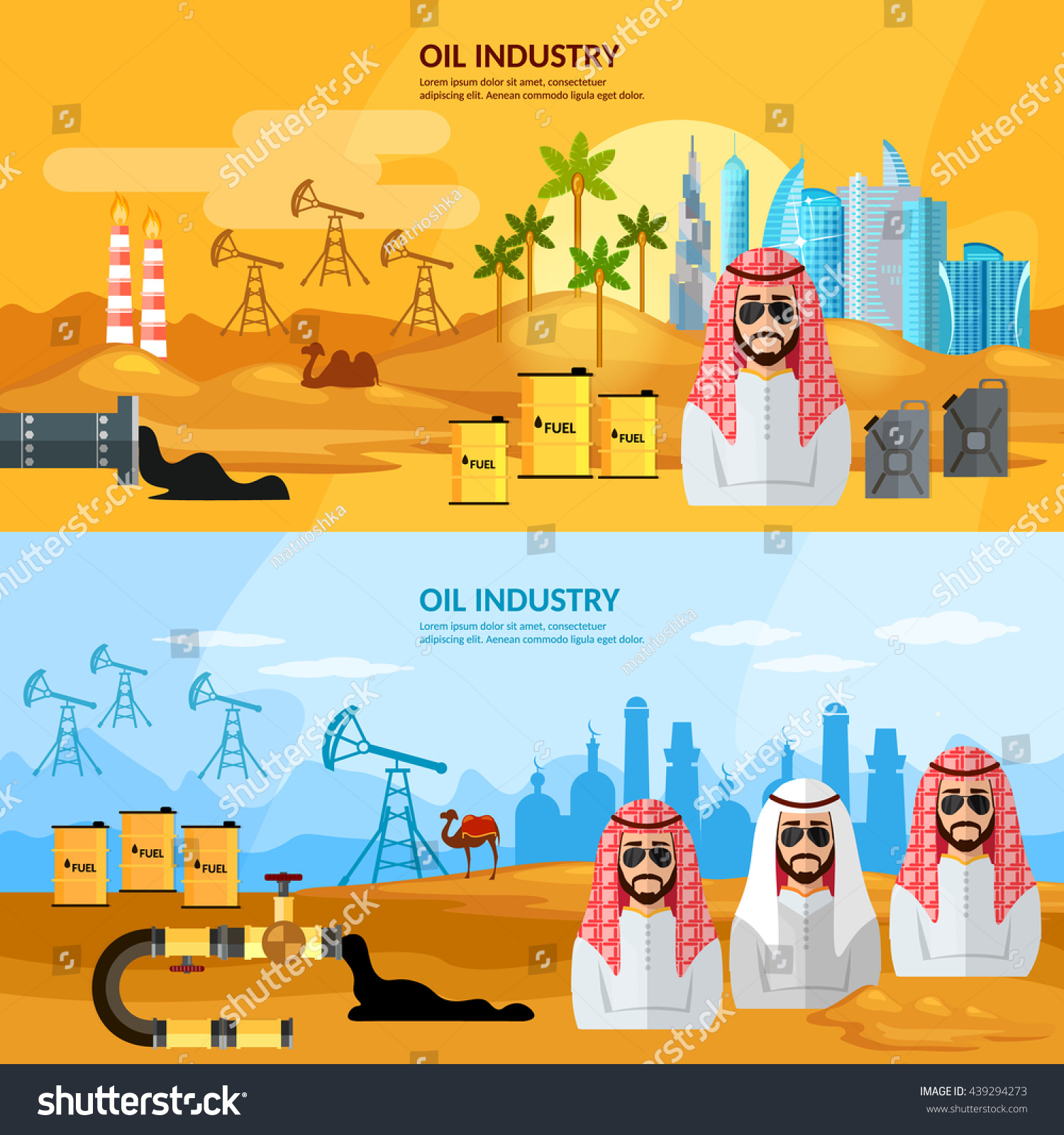 Oil Industry Arab Countries Banner Sheiks Stock Vector (Royalty Free ...