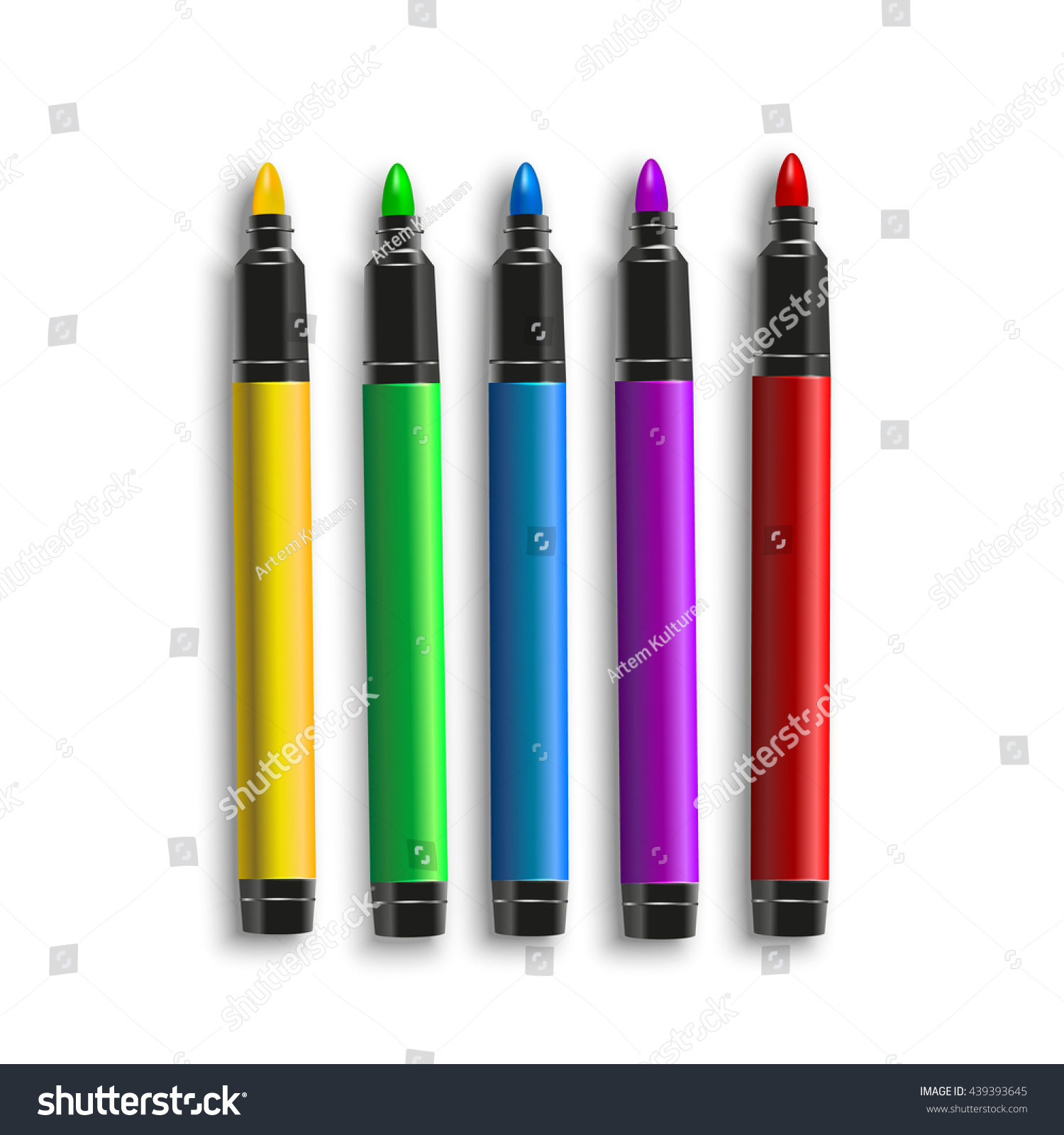 Set Marker Pens Red Green Yellow Stock Vector (Royalty Free) 439393645 ...