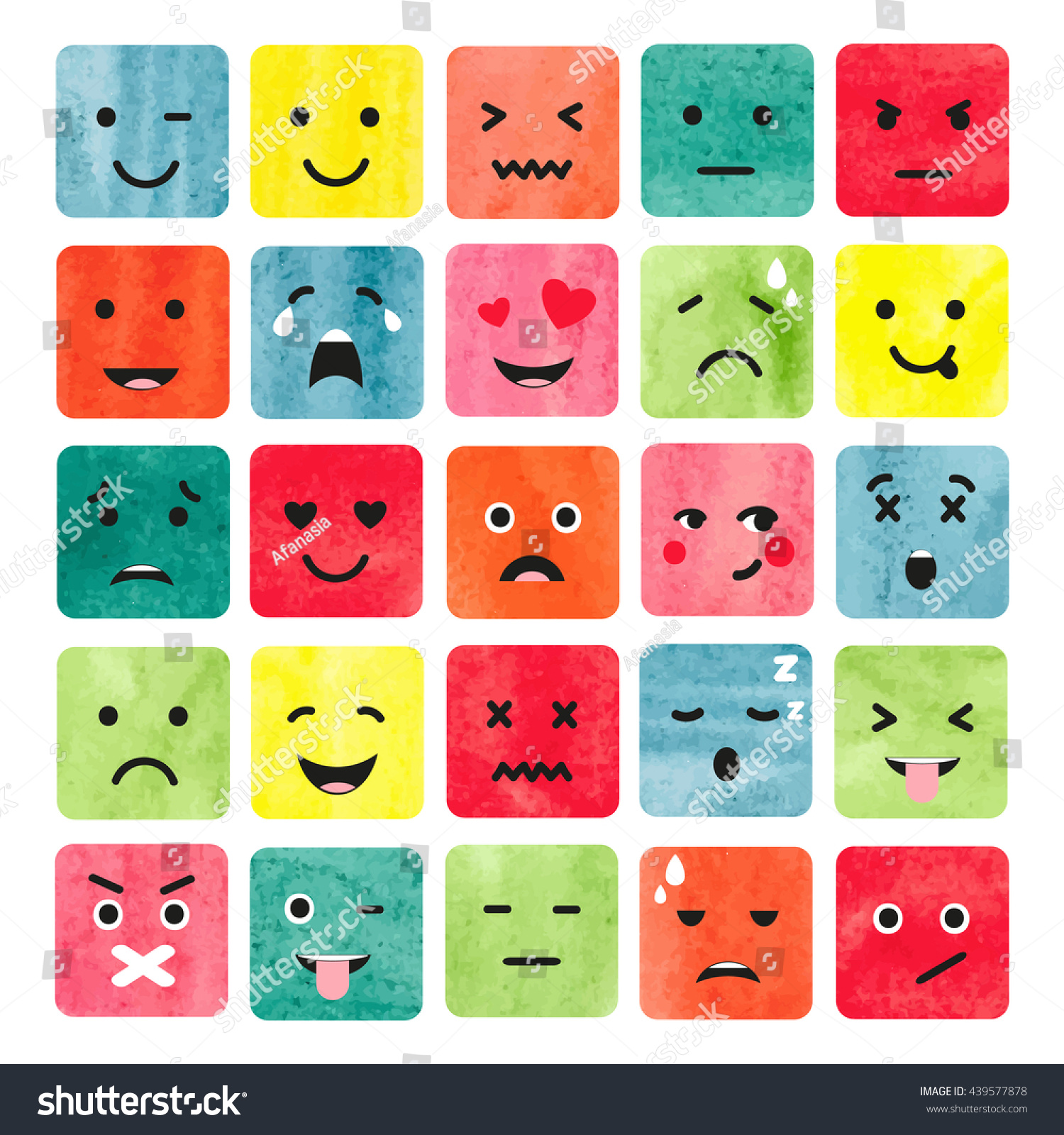 Watercolor Colorful Emoticons Set Collection Emoji Stock Vector