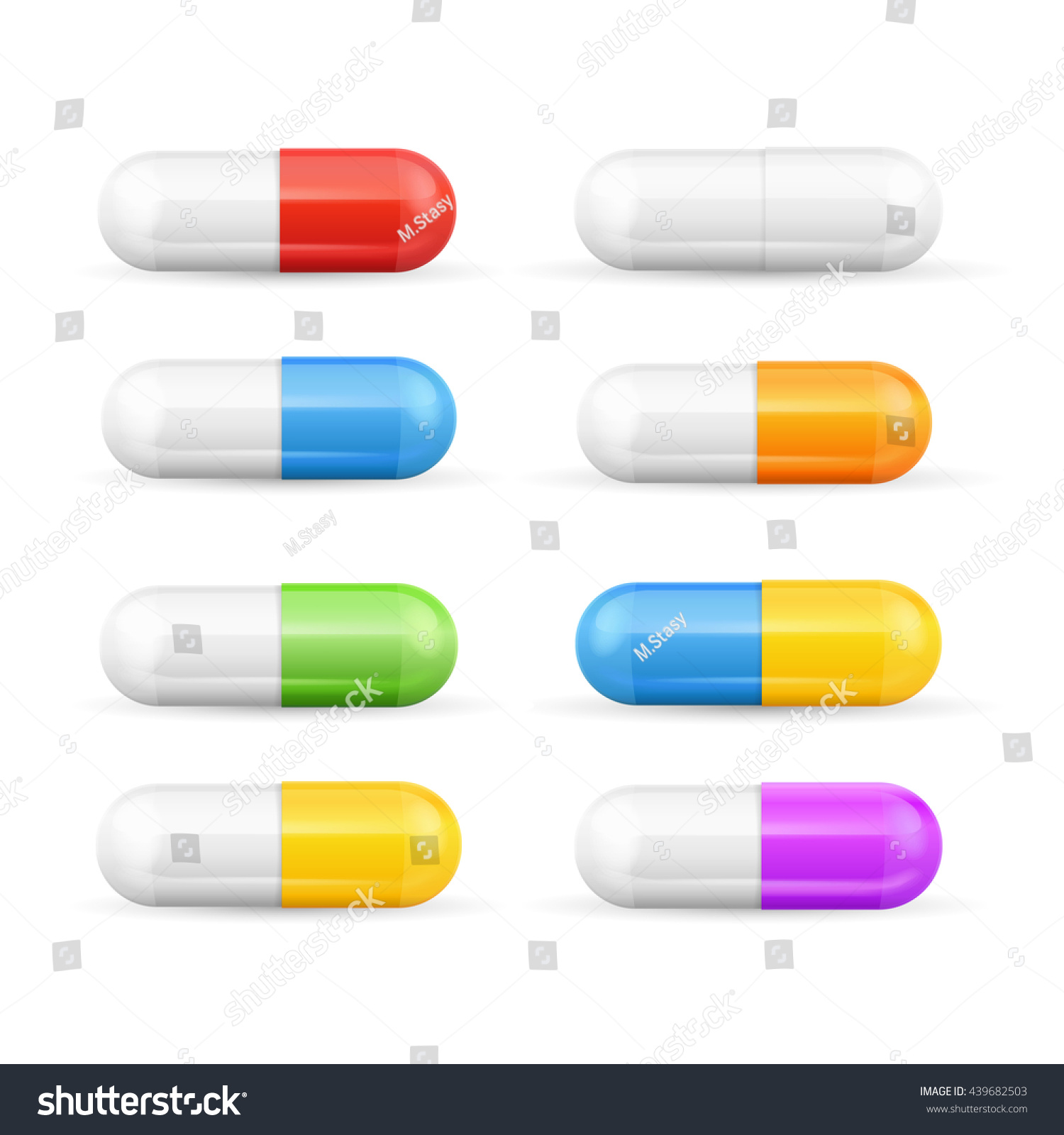 Different Colours Pills Capsules Set Isolated Stock Vector (Royalty ...