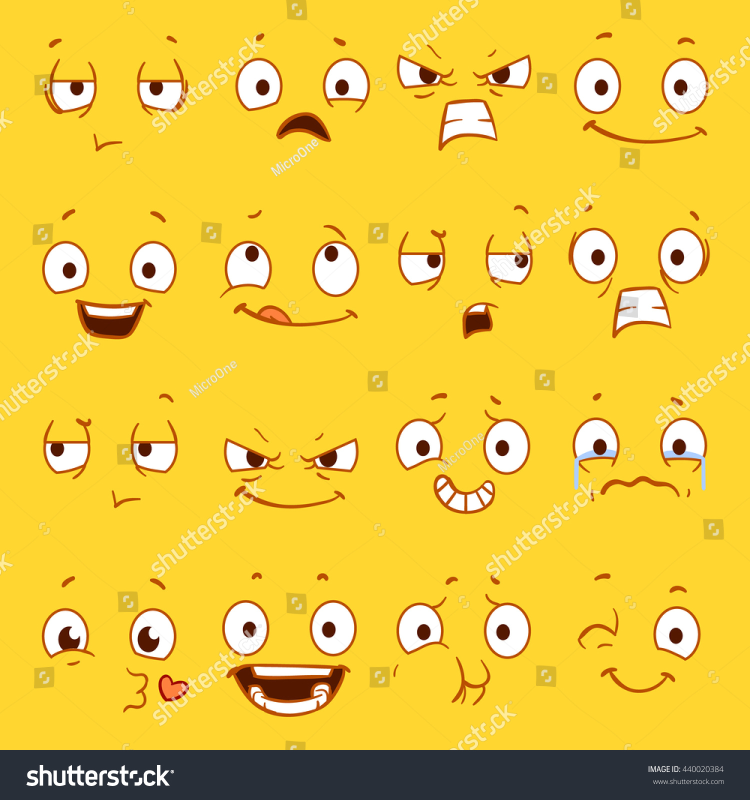 Cartoon Faces Different Expressions Vector Set Stock Vector (Royalty ...