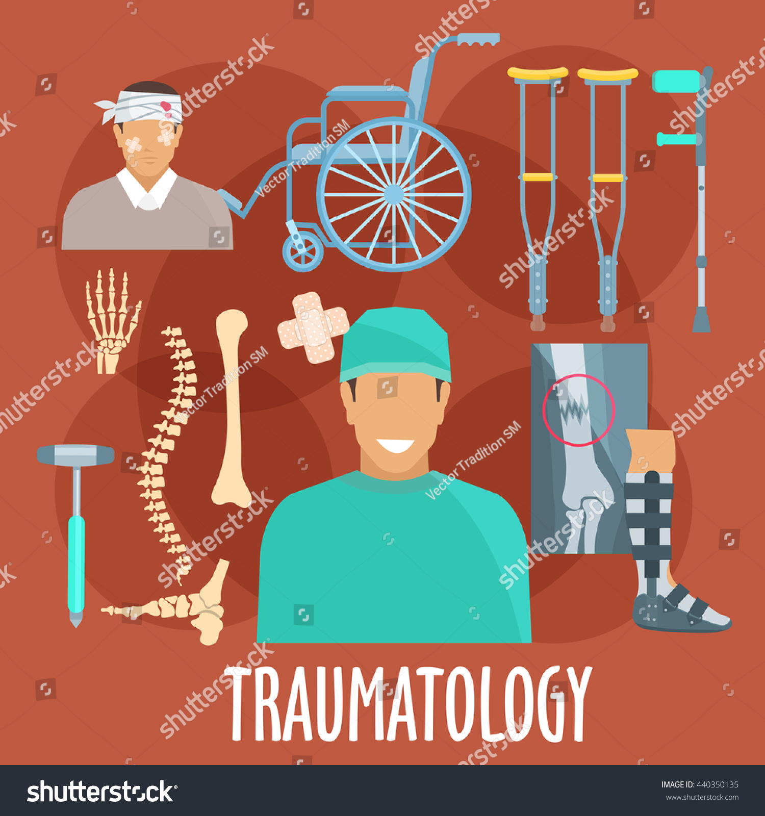 Traumatology Trauma Surgery Icons Traumatologist Injured Stock Vector ...