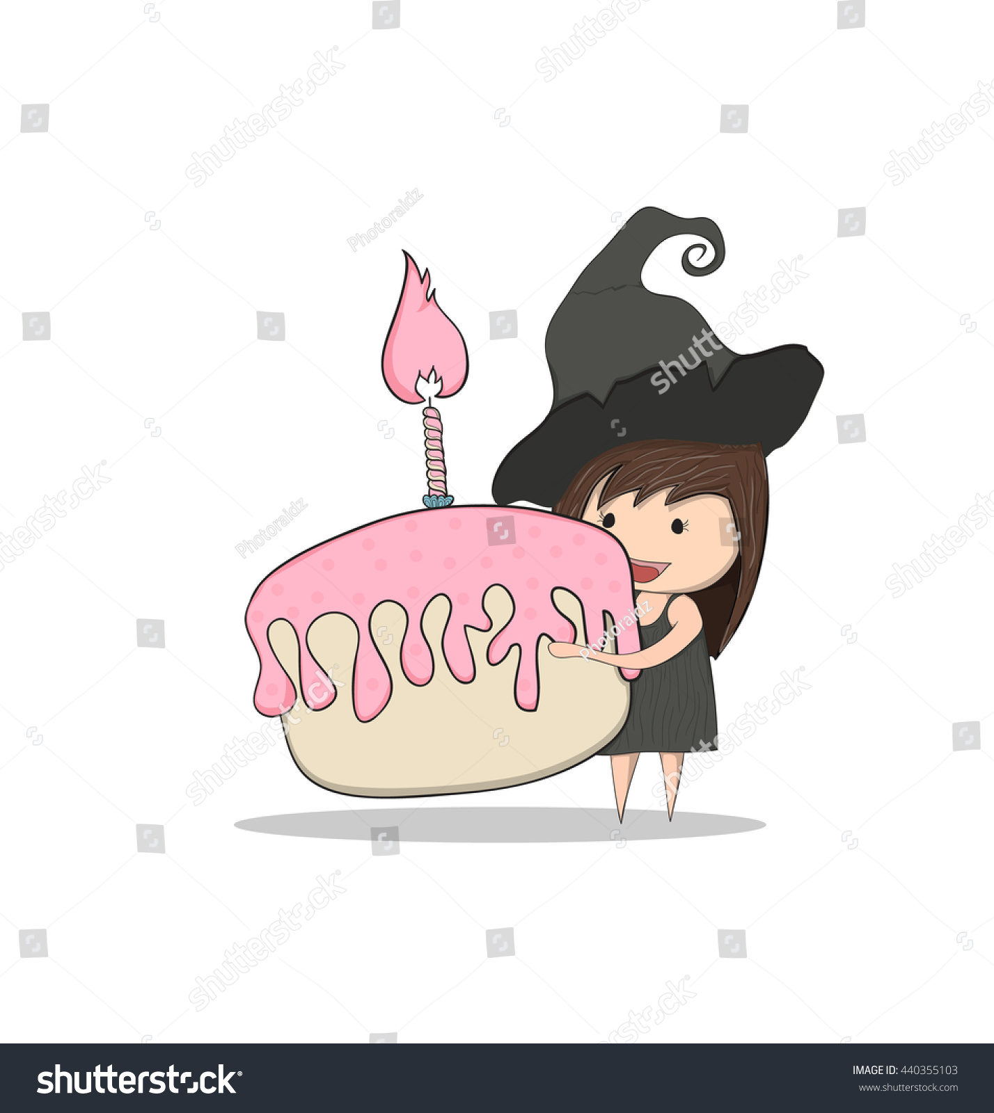 Cartoon Girl Witch Holding Cupcake Halloween Stock Vector (Royalty Free ...