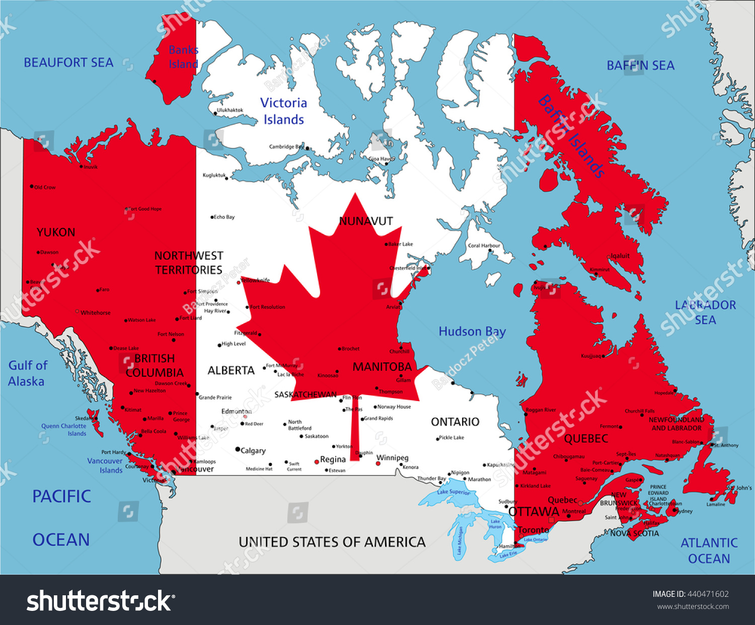 Canada Highly Detailed Political Map National Stock Vector (royalty 