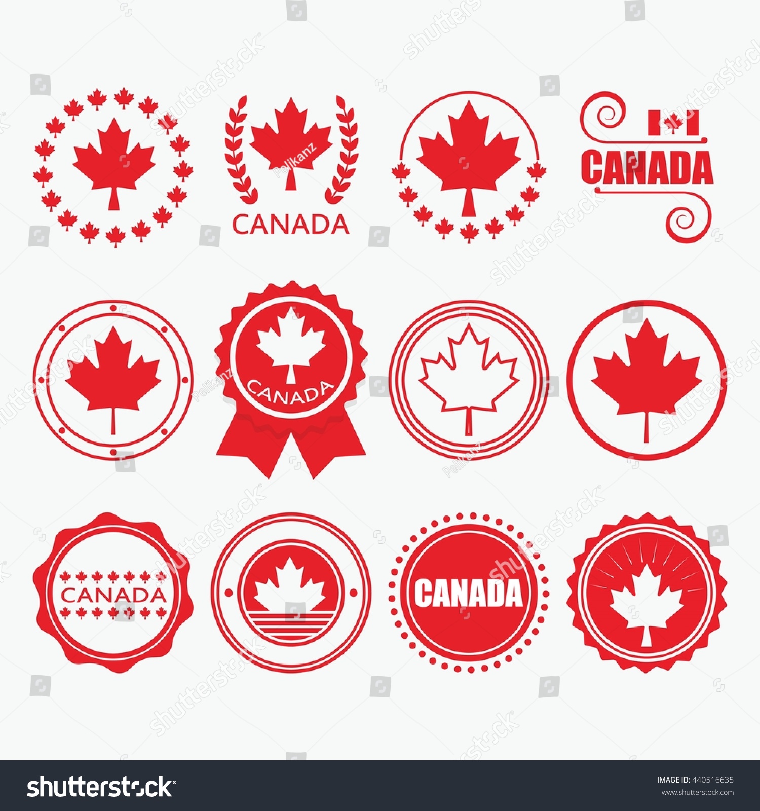 Red Canada Flag Emblems Stamps Design Stock Vector (Royalty Free ...