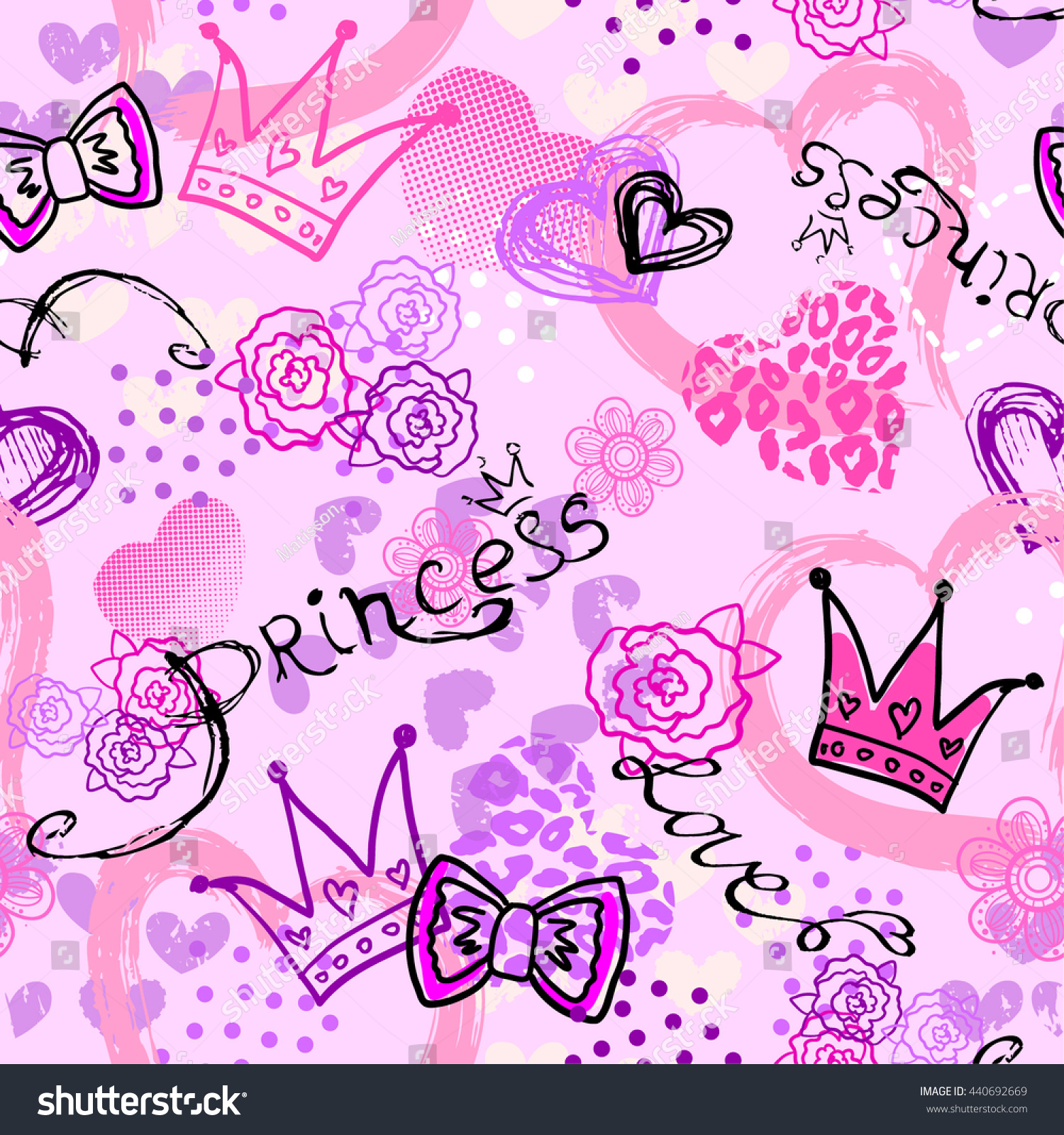 Cute Seamless Pattern Princess Girl Hearts Stock Vector (Royalty Free ...