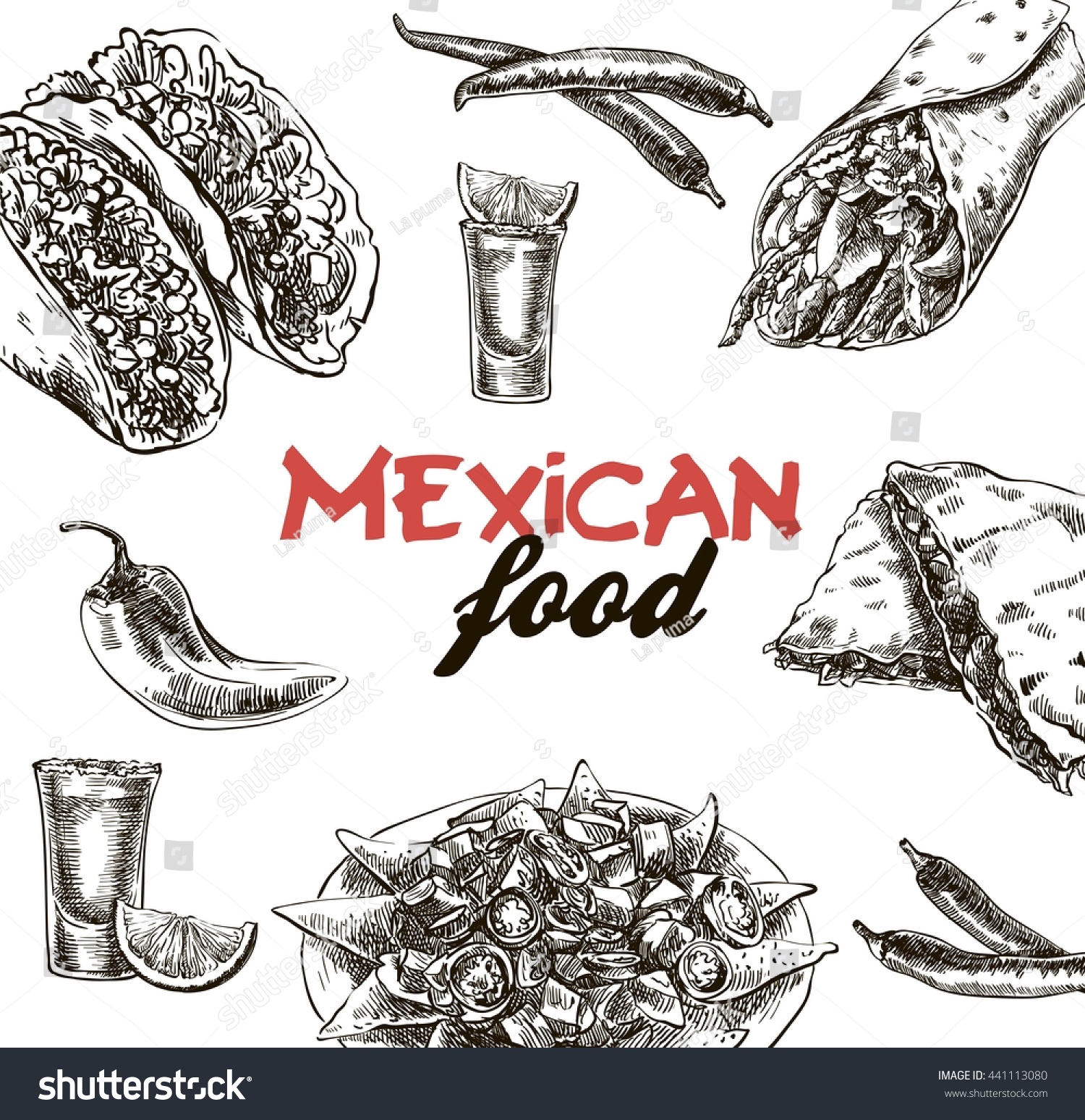 Mexican Food Sketches Stock Vector (Royalty Free) 441113080 | Shutterstock