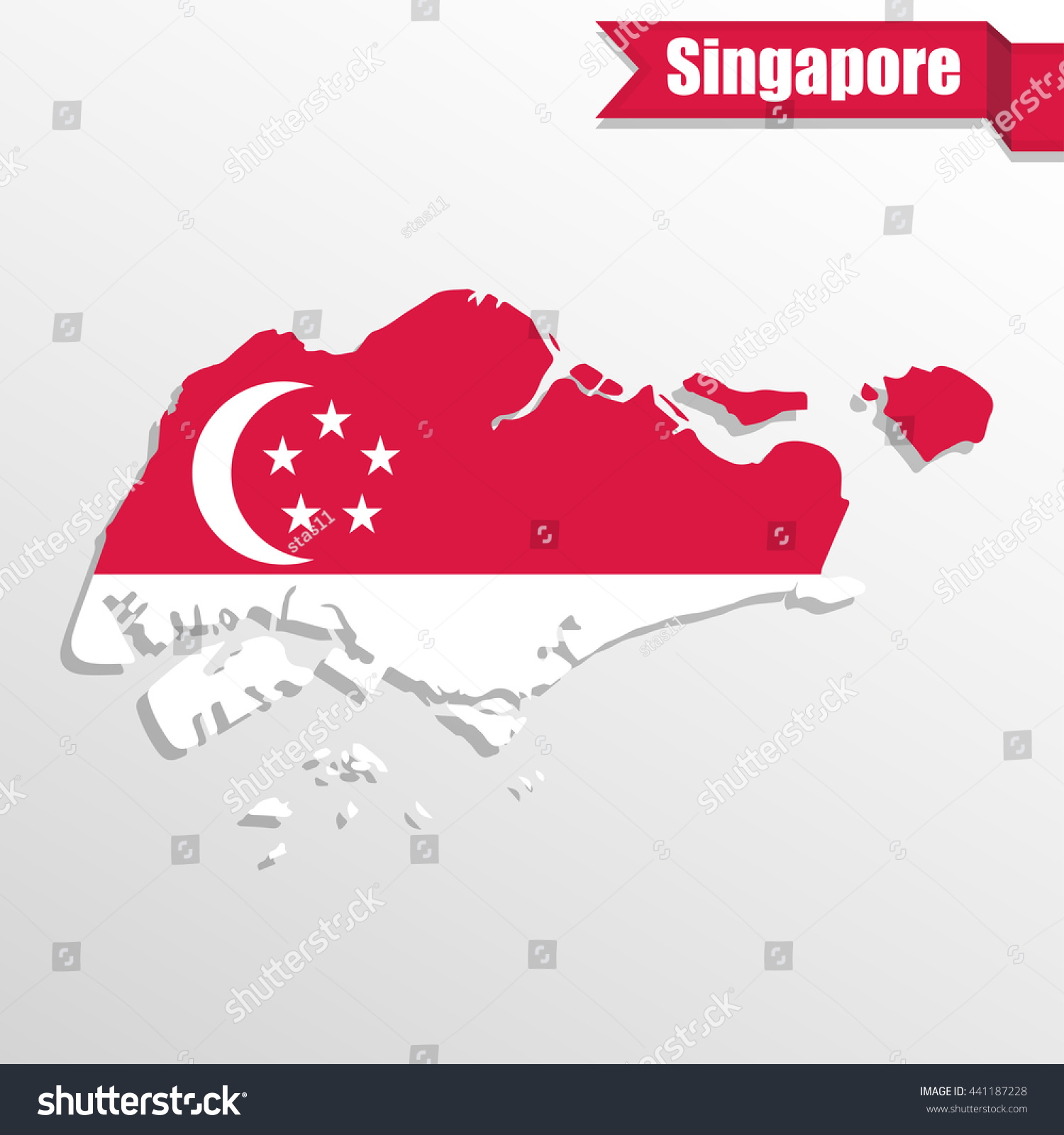 Singapore Map Flag Inside Ribbon Stock Vector (Royalty Free) 441187228 ...