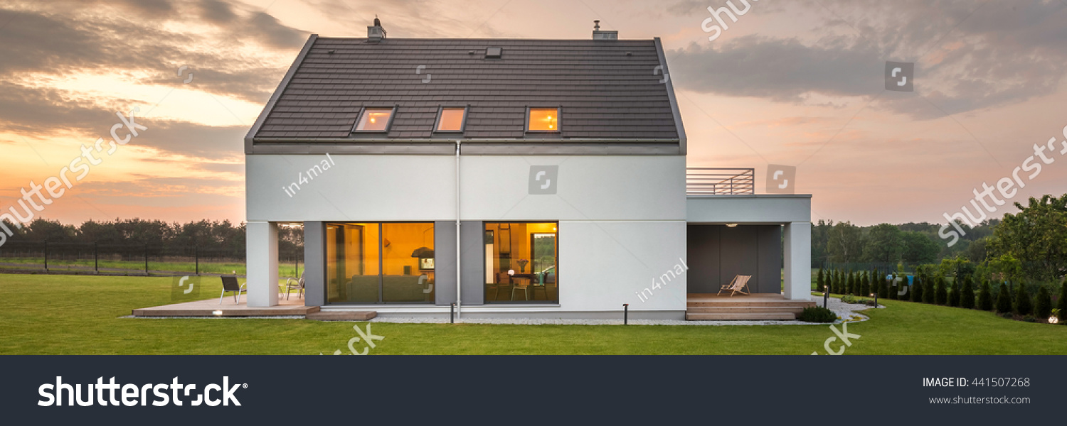 Panoramic Photo Elegant Modern House Big Stock Photo 441507268 ...