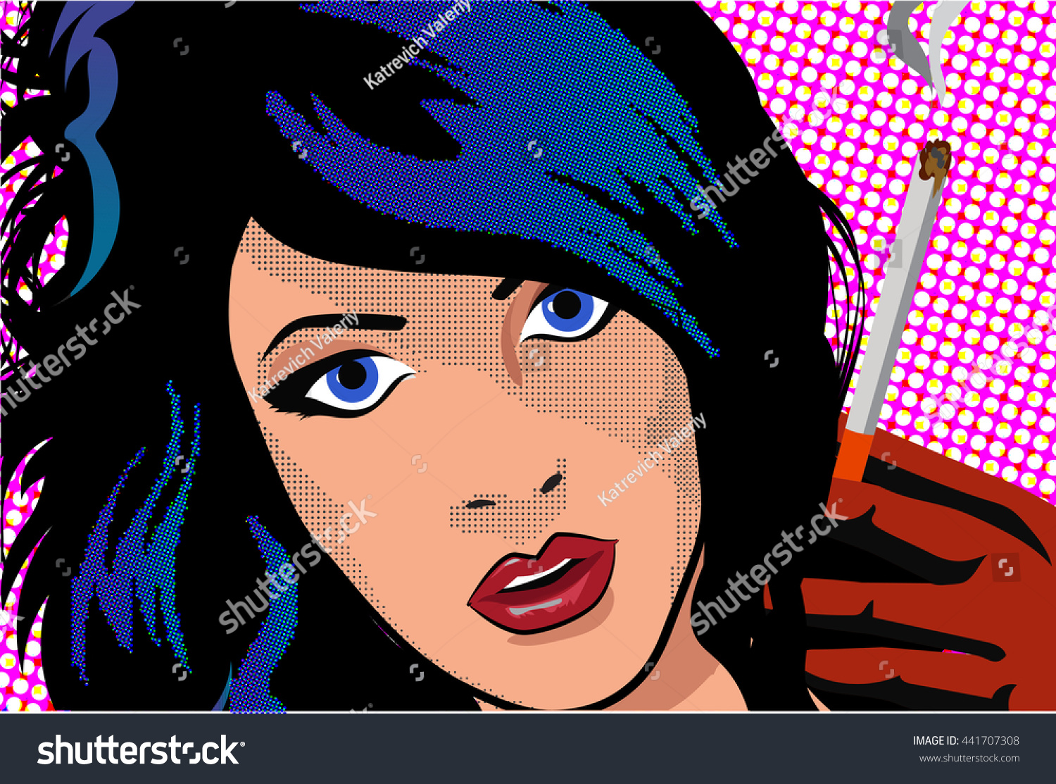 Beautiful Girl Smokes Cigarette Pop Art Stock Vector Royalty Free