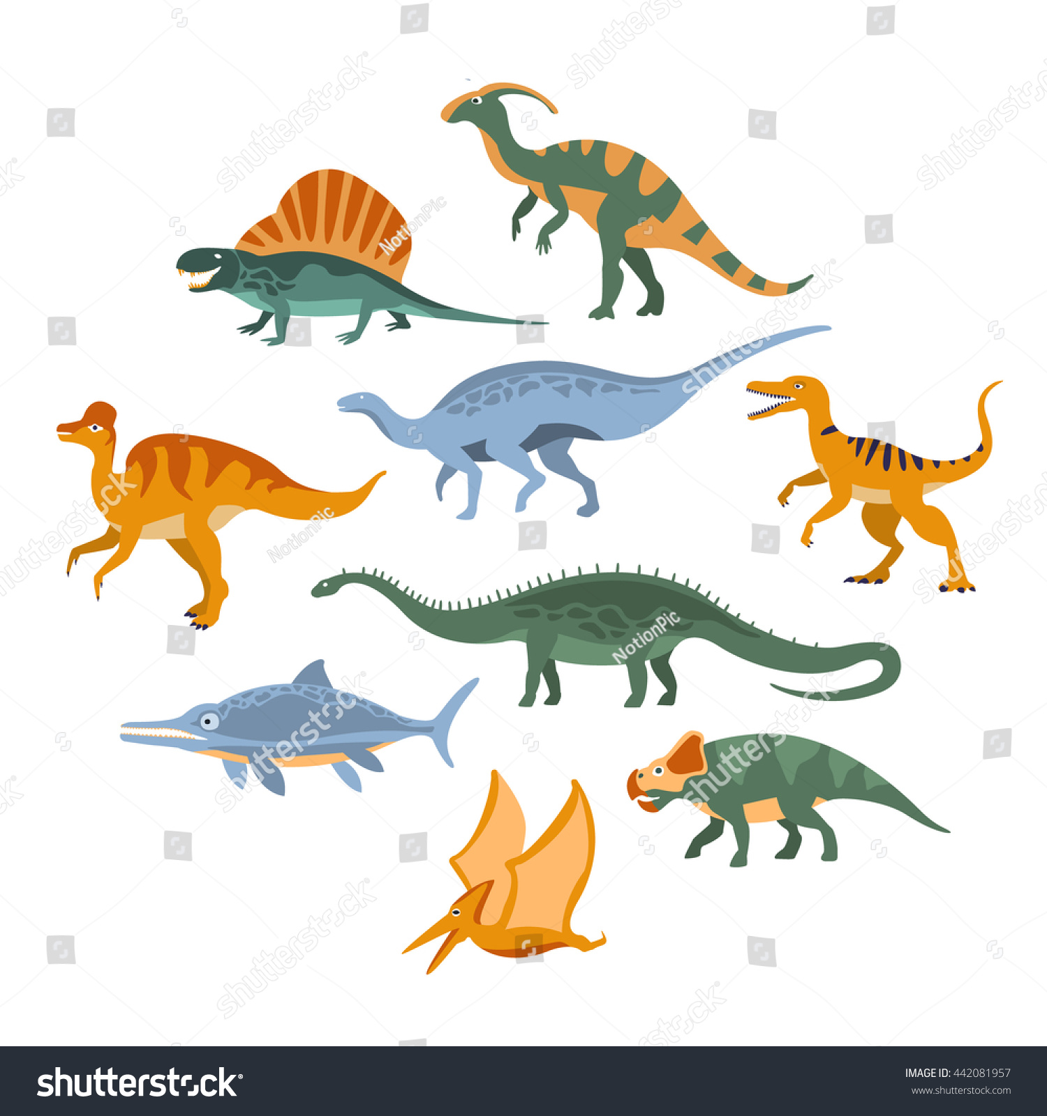 Jurassic Period Dinosaurs Set Flat Simplified Stock Vector (Royalty ...