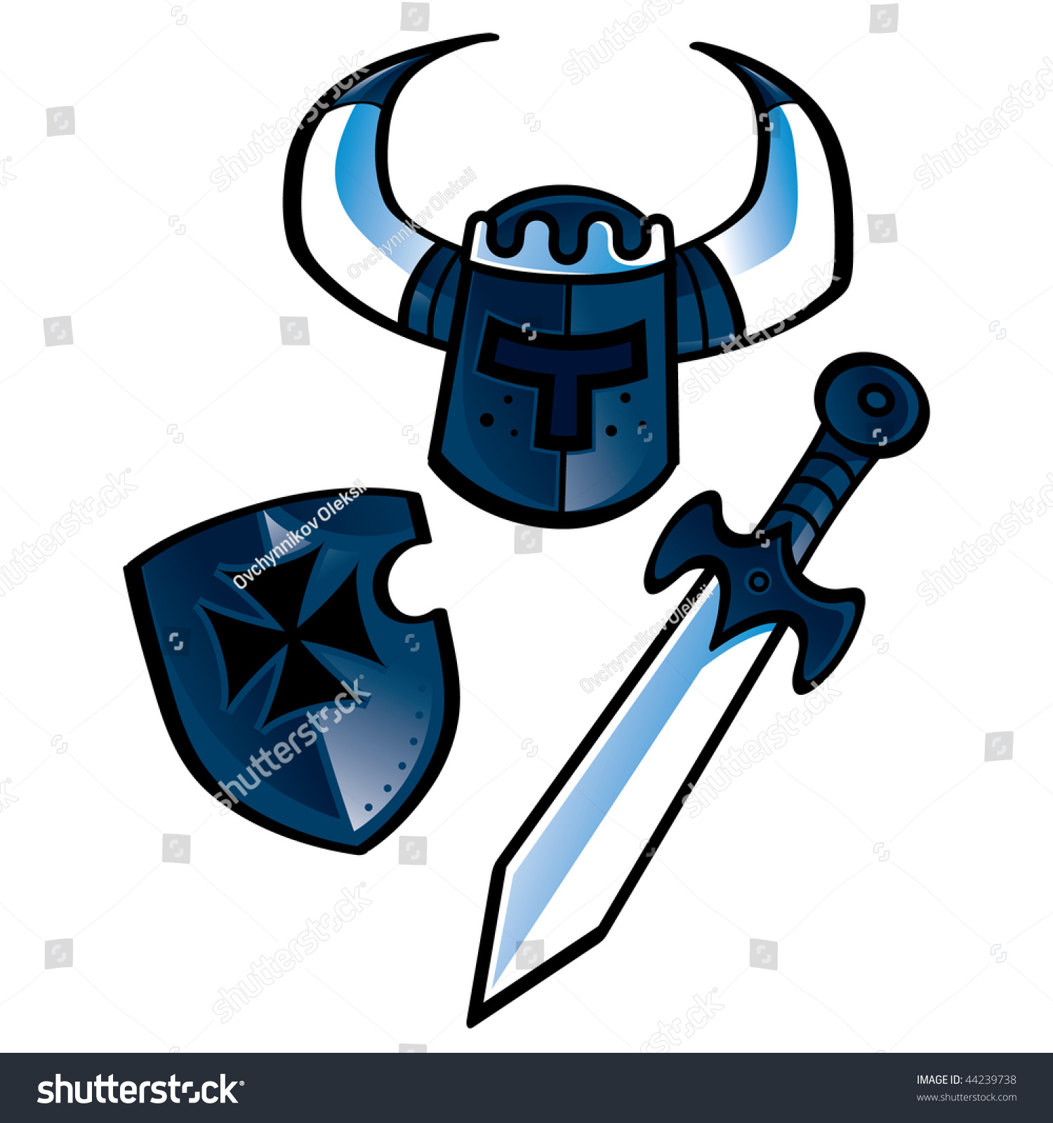 Нарисовать щит меч и шлем