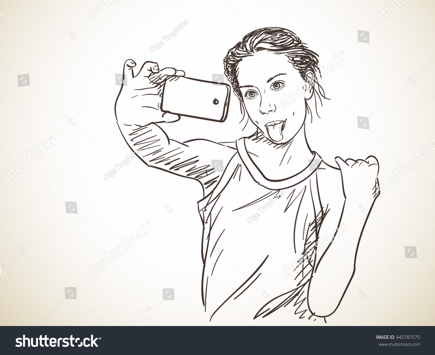 Teenage Girl Taking Selfie Vector Sketch Stock Vector (Royalty Free ...