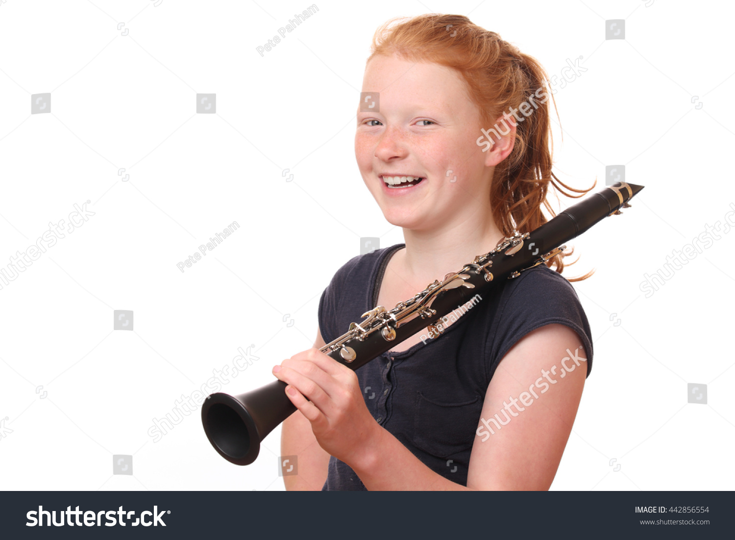 Portrait Teenage Girl Playing Clarinet On Stock Photo 442856554 ...