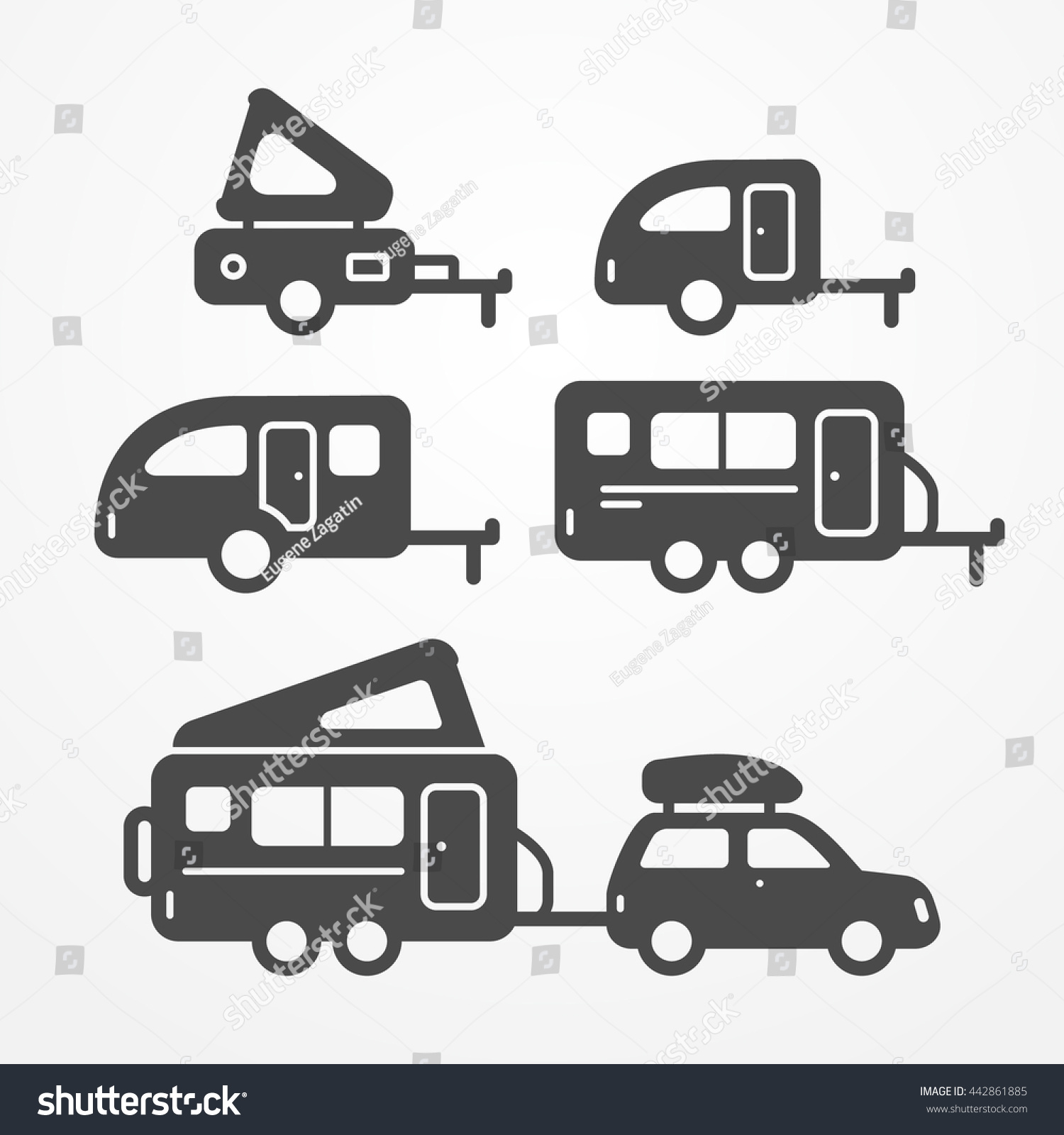 Set Camping Trailer Icons Travel Trailer Stock Vector (Royalty Free ...